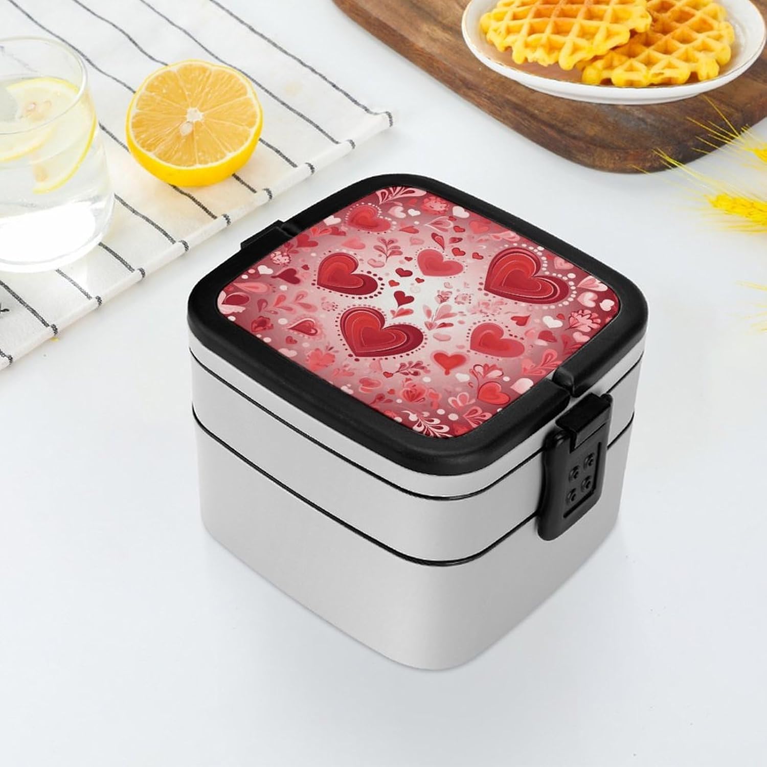 Valentine Pattern Bento Box Sealed Leakproof Double Layer Lunch Box Portable Bento Boxes With Handle For Office Camping Travel