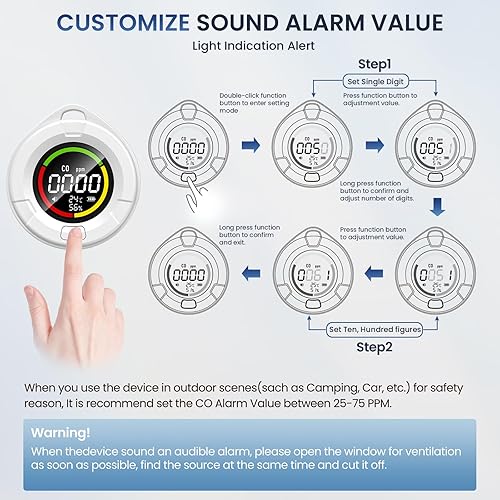 Miniatura 7 de Chtoocy Detector de monóxido de carbono portátil para viajes, alerta segura, detector de CO para caravanas, detector de humo para camping,