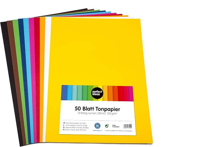 perfect ideaz 50 sheets Tinted Drawing Paper, A3 size (11.69 x 16.54 in), Tone Coloured Paper, in 10 different solid colours, 130 g/m², Quality sheets