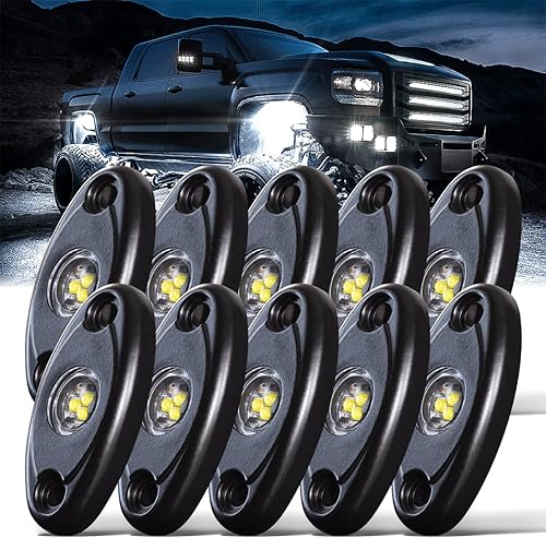 LEDMIRCY Luces LED de roca, 10 unidades, color blanco para J e e p, camión todoterreno, RZR, auto, barco, SUV, impermeable, de alta potencia, luces