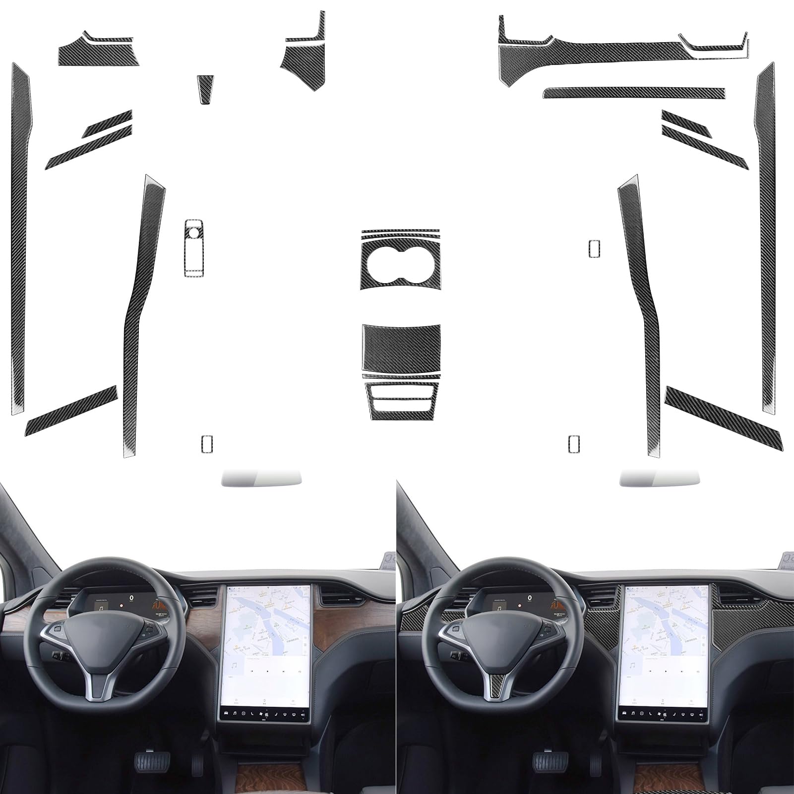 Auto Interior Decoration Decal Full Complement Sticker 24pcs Set Premium Sticker Real Quality Carbon Fiber Interior Trim Accessories Compatible with Tesla Model X 2016-2020 Model S 2012-2020 Black