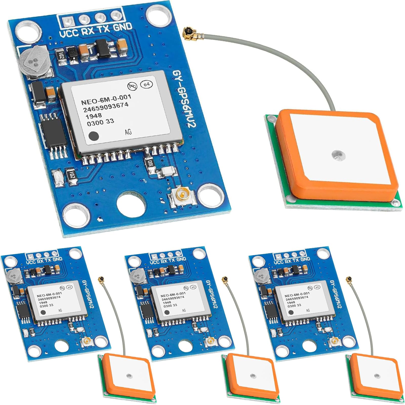 GY-NEO6MV2 NEO-6M Lot de 4 modules de commande de vol GPS 3 V-5 V avec antenne en céramique super puissante, compatibles avec AR duino ESP 32 Raspberry Pi EEPROM APM 2.5