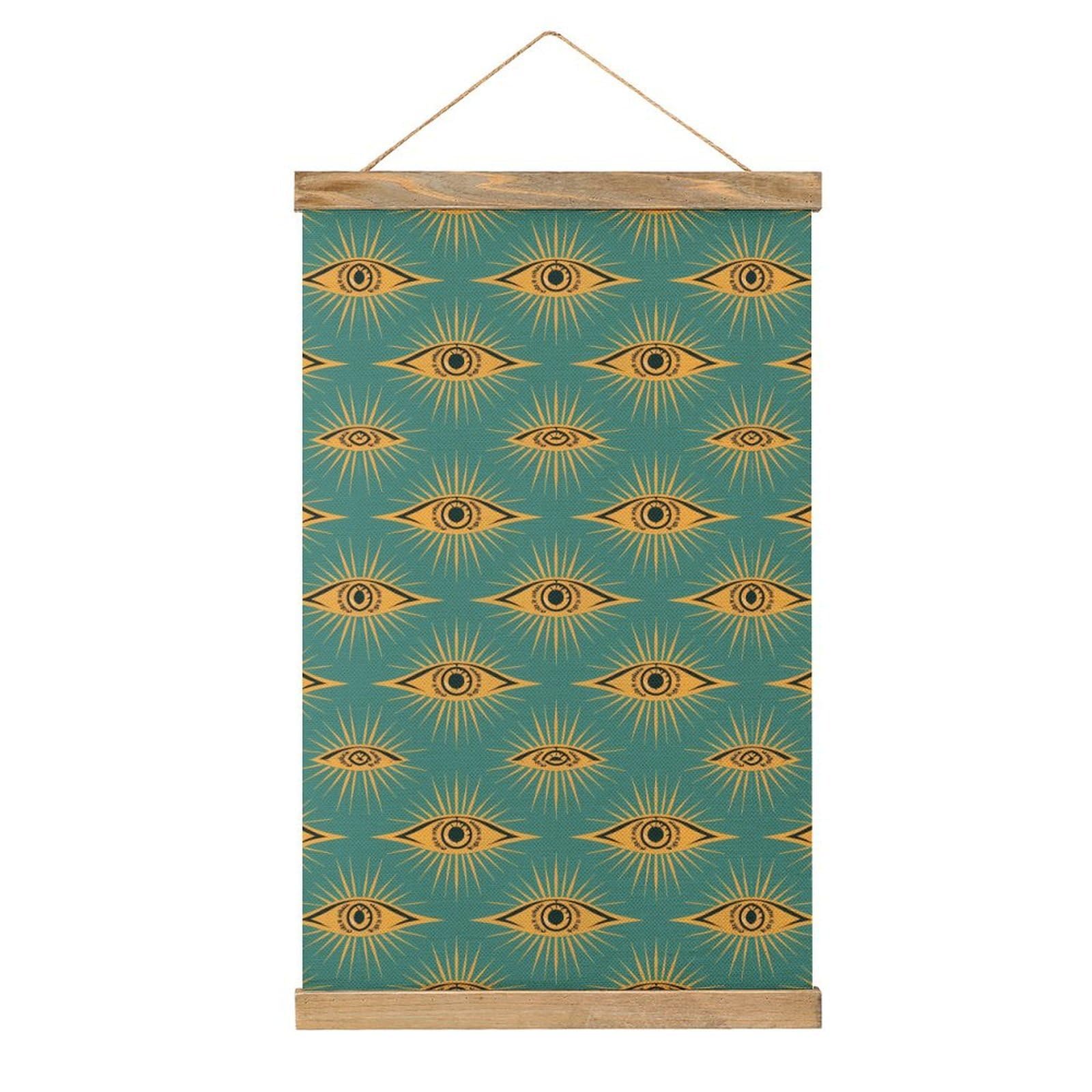 CGSBNGHA Green Evil Eye Moon Wall Art Prints Linen Hanging Painting Scroll Paintings Pictures Decor for Home