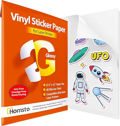 Papel adhesivo de vinilo, papel adhesivo de vinilo imprimible brillante para impresora láser, secado rápido, resistente al agua y a los arañazos,