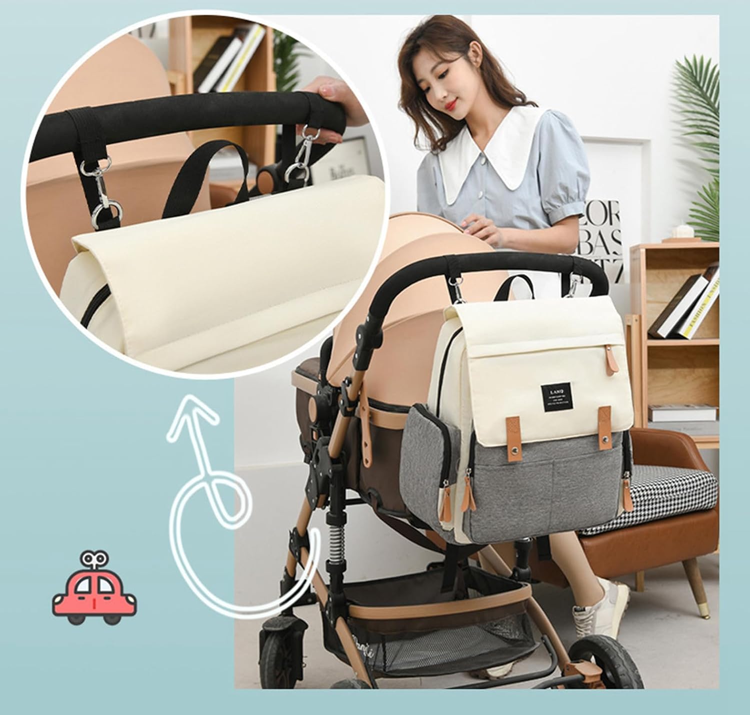 Diaper Bag Backpack Travel Pack with Stroller Straps, Large Capacity Waterproof Baby Diaper Bag with Insulated Pockets