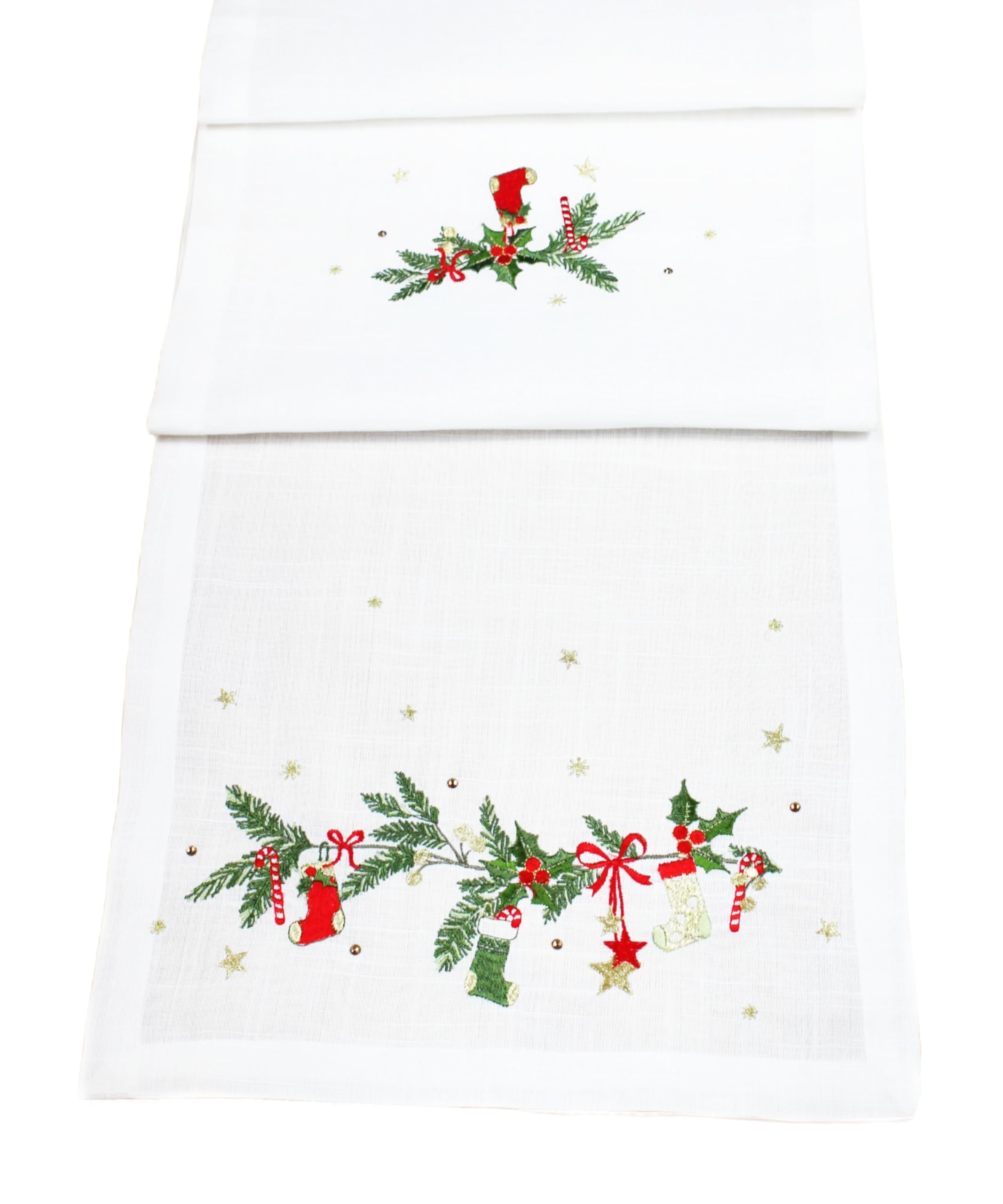 Peggy Wilkins Multicolor Kissing Bough Christmas Embroidered Table Runner 14" X 75"