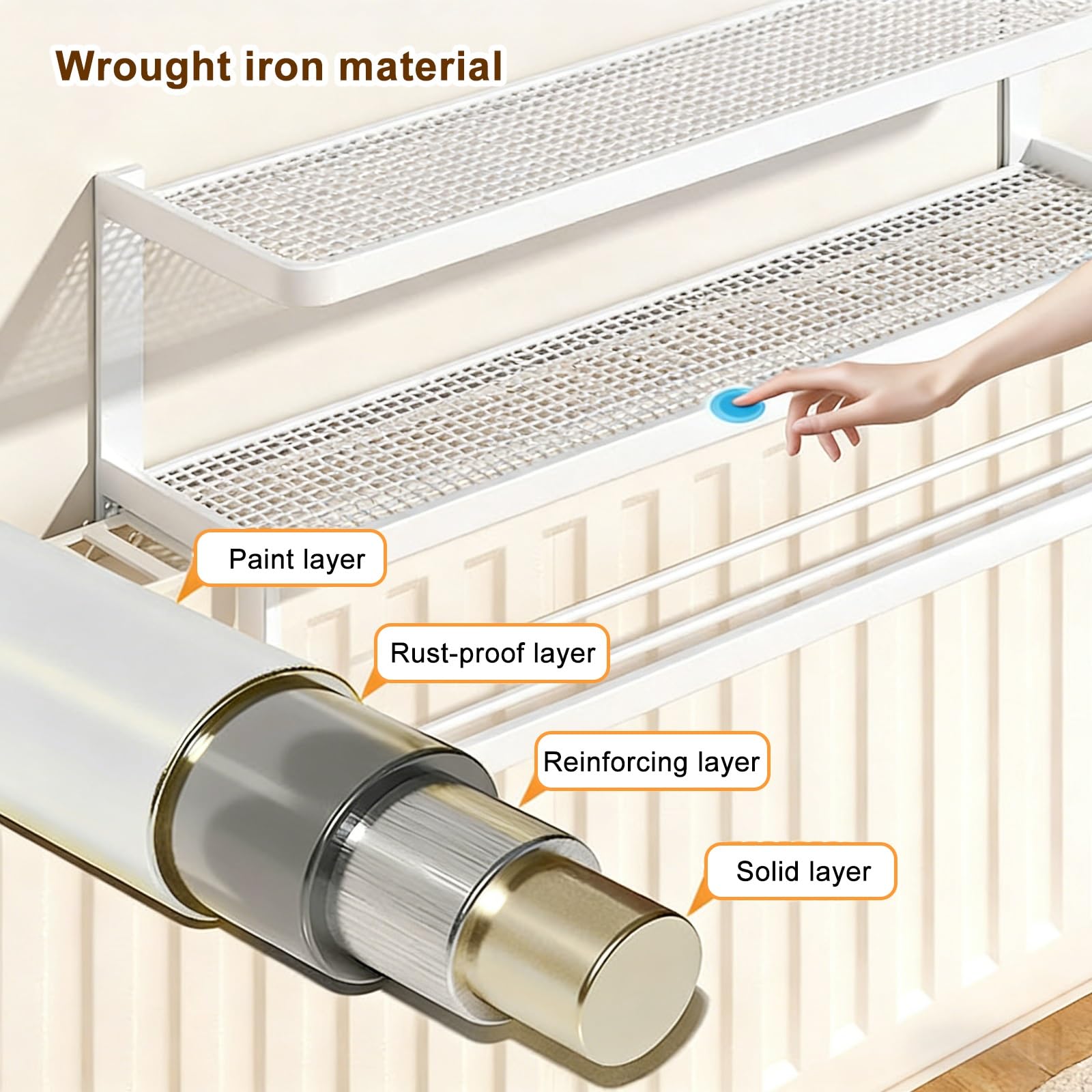 Doble Capa Cubre Radiadores, Soporte Radiador Pared, Estante Flotante, No Requiere Instalación, Resistente al Calor, con Perchero, para Dormitorio(Black,50cm/19in)