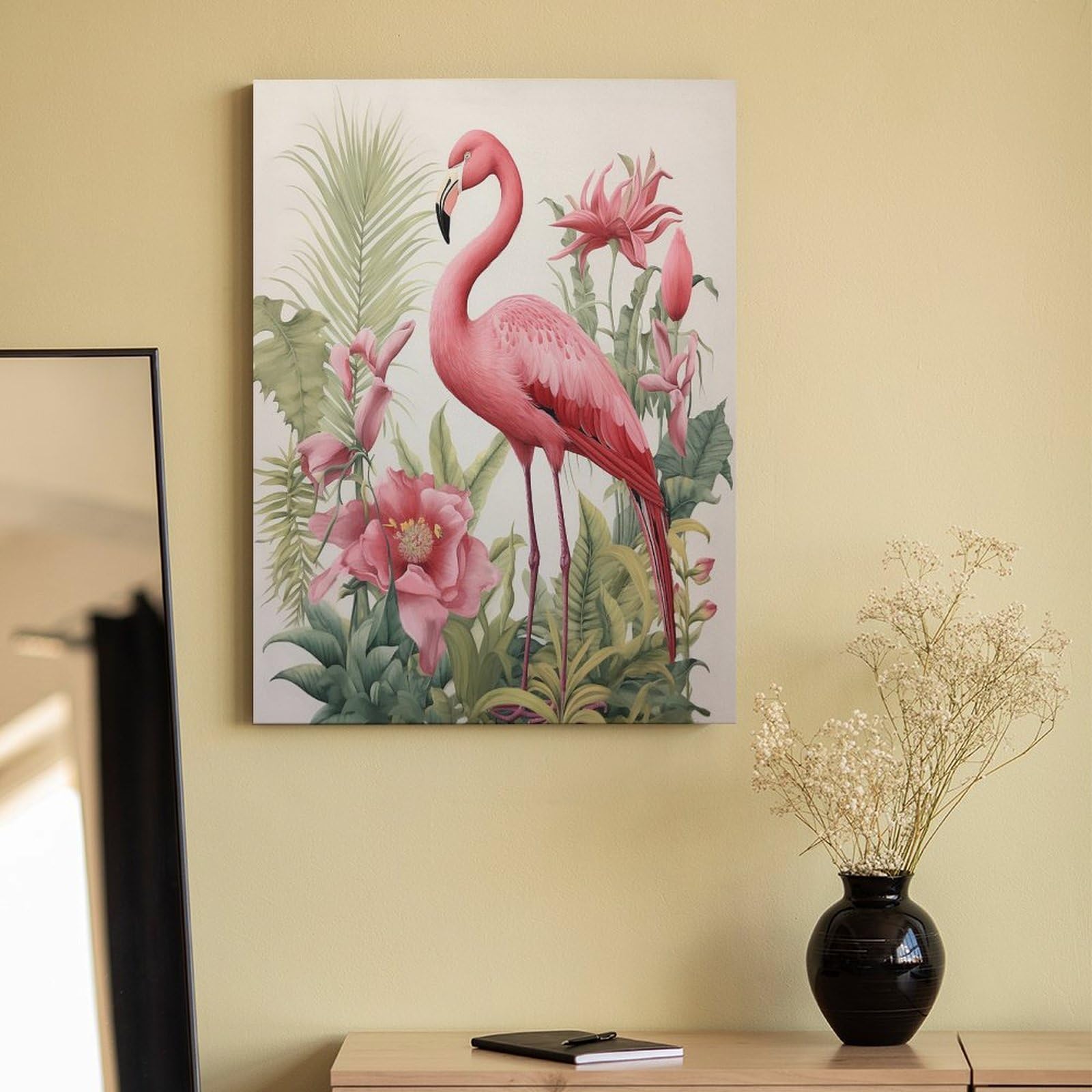 LPAGBCNU Malen nach Zahlen mit Flamingo und Blättern, Set für Erwachsene, Anfänger, Erwachsene, Malen nach Zahlen, Kits auf Leinwand, DIY-Acryl-Ölfarben, Malerei mit Pinseln für Geschenk