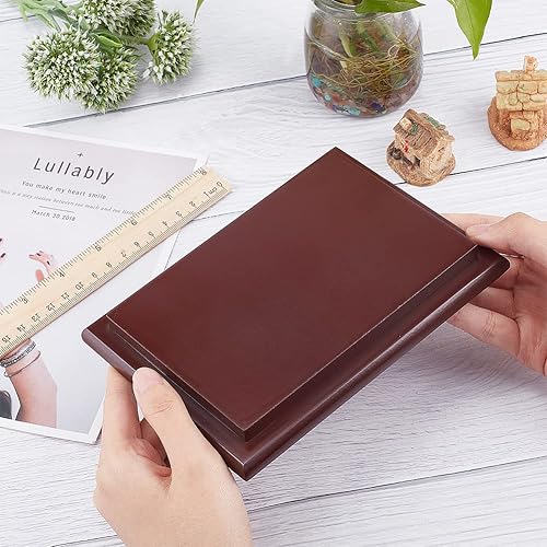 Miniatura 3 de FINGERINSPIRE Base rectangular de madera con borde Ogee (camello, 6.9 x 4.9 x 0.8 pulgadas), base de madera para piedras preciosas y joyas, base de