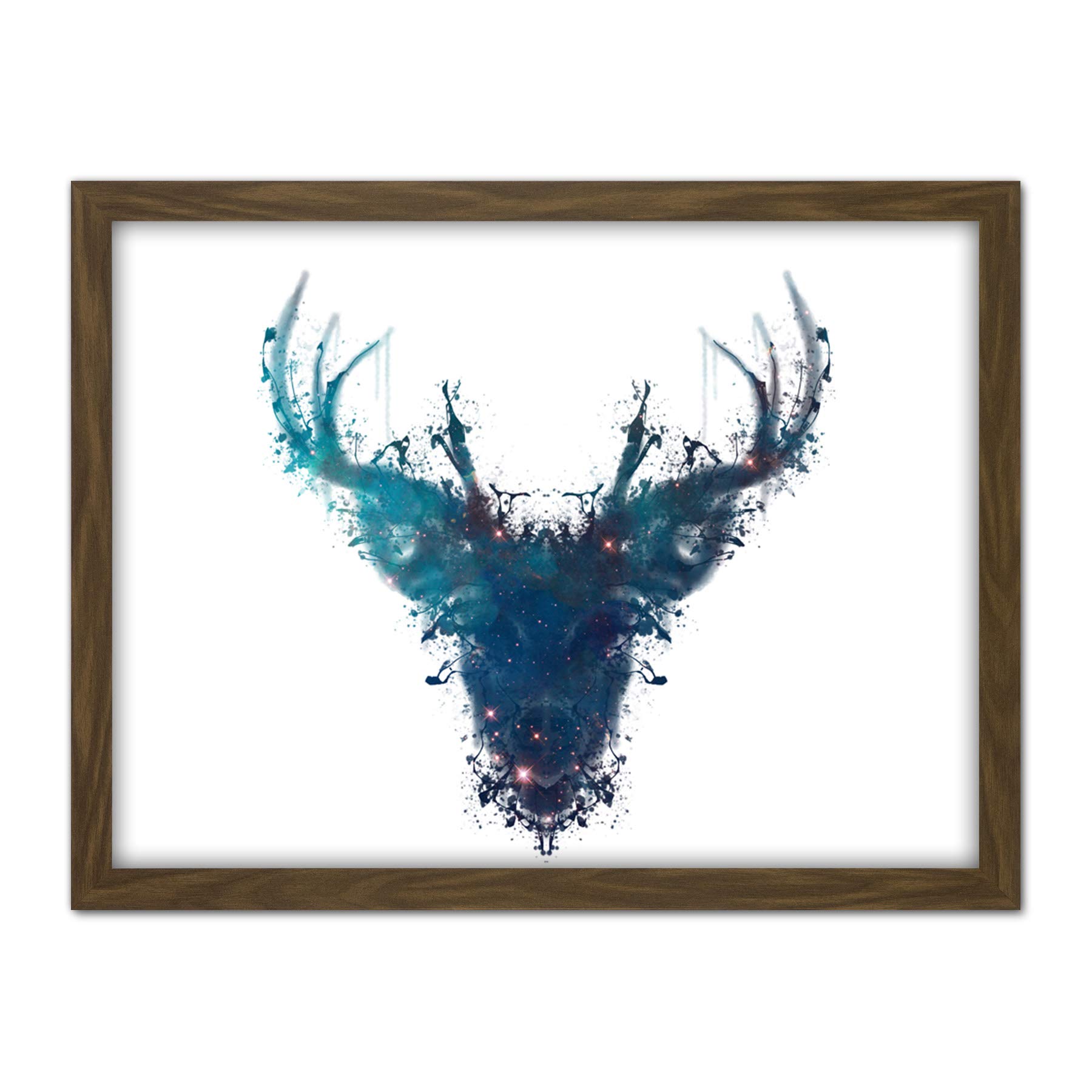 Wee Blue Coo Ink Splat Deer Stag Artwork Framed Wall Art Print 18X24 Inch