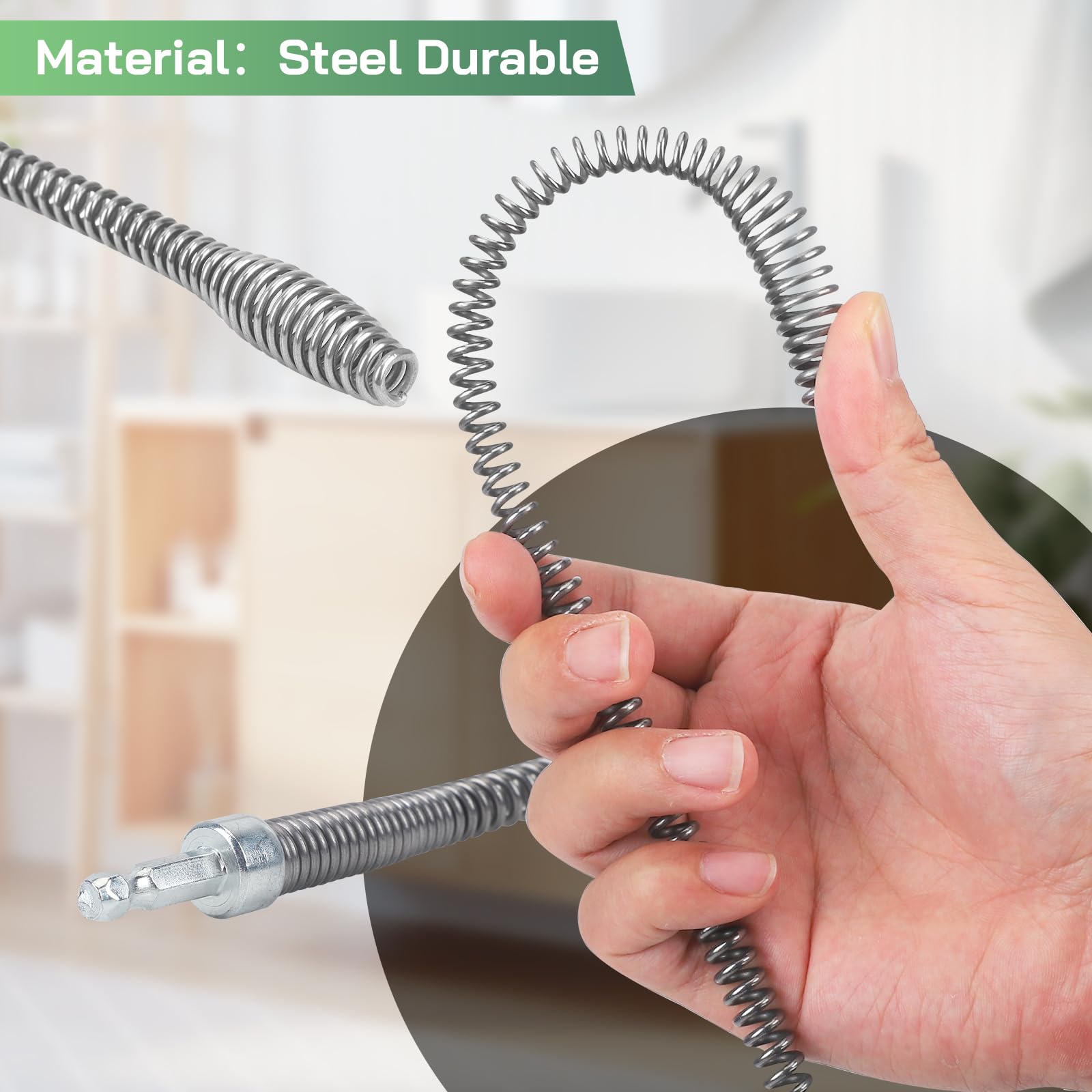 Furet Deboucheur Canalisation 10 m, ø10mm Spirale de Nettoyage de Canalisations avec Adaptateurs Électriques et Manuels Professionnel Tige de Nettoyage Tuyaux Débouchage WC Toilette Sonde Debouchage