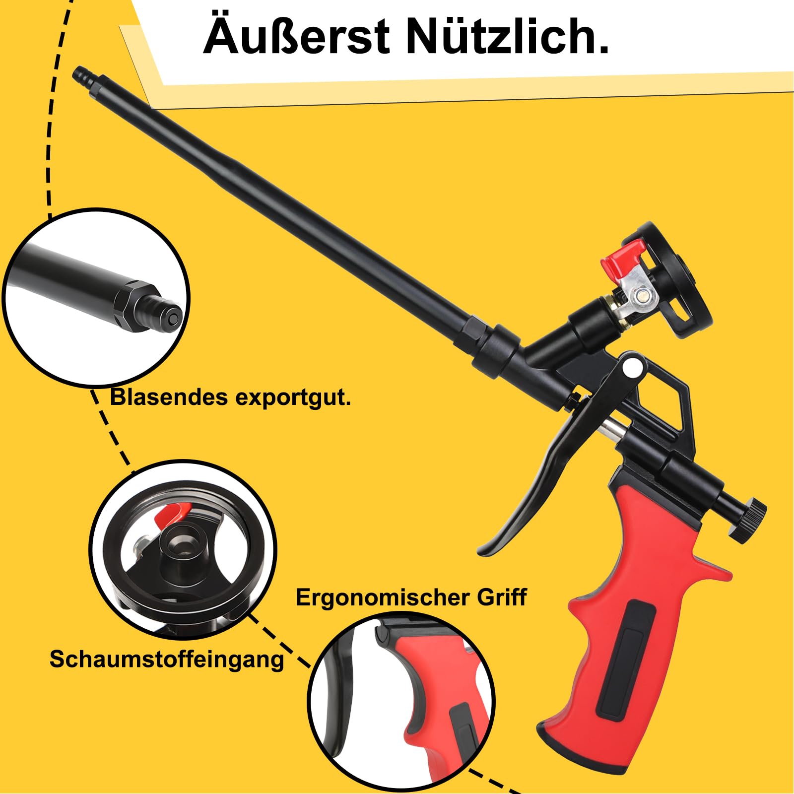 Schaumpistole, selbstreinigende Schaumpistole, PU Expanding Foam Gun, Schaumpistole Teflon beschichtet (PTFE), geeignet zum Abdichten, Füllen, Abdichten, für den Heim und Bürogebrauch