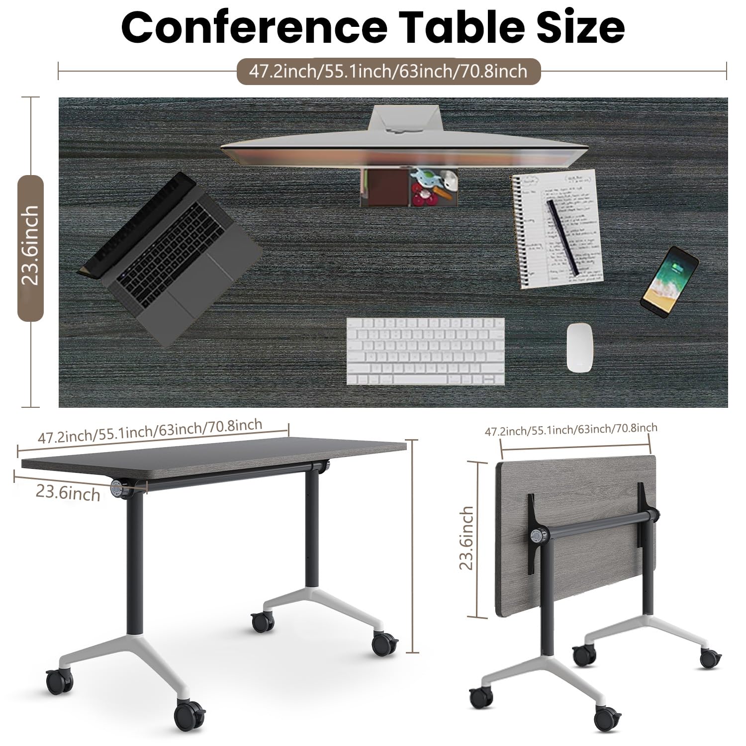 Folding Conference Room Tables Seminar Conference Table Modern Flip Top Training Meeting Tables Conference Room Table with Wheels — view 2