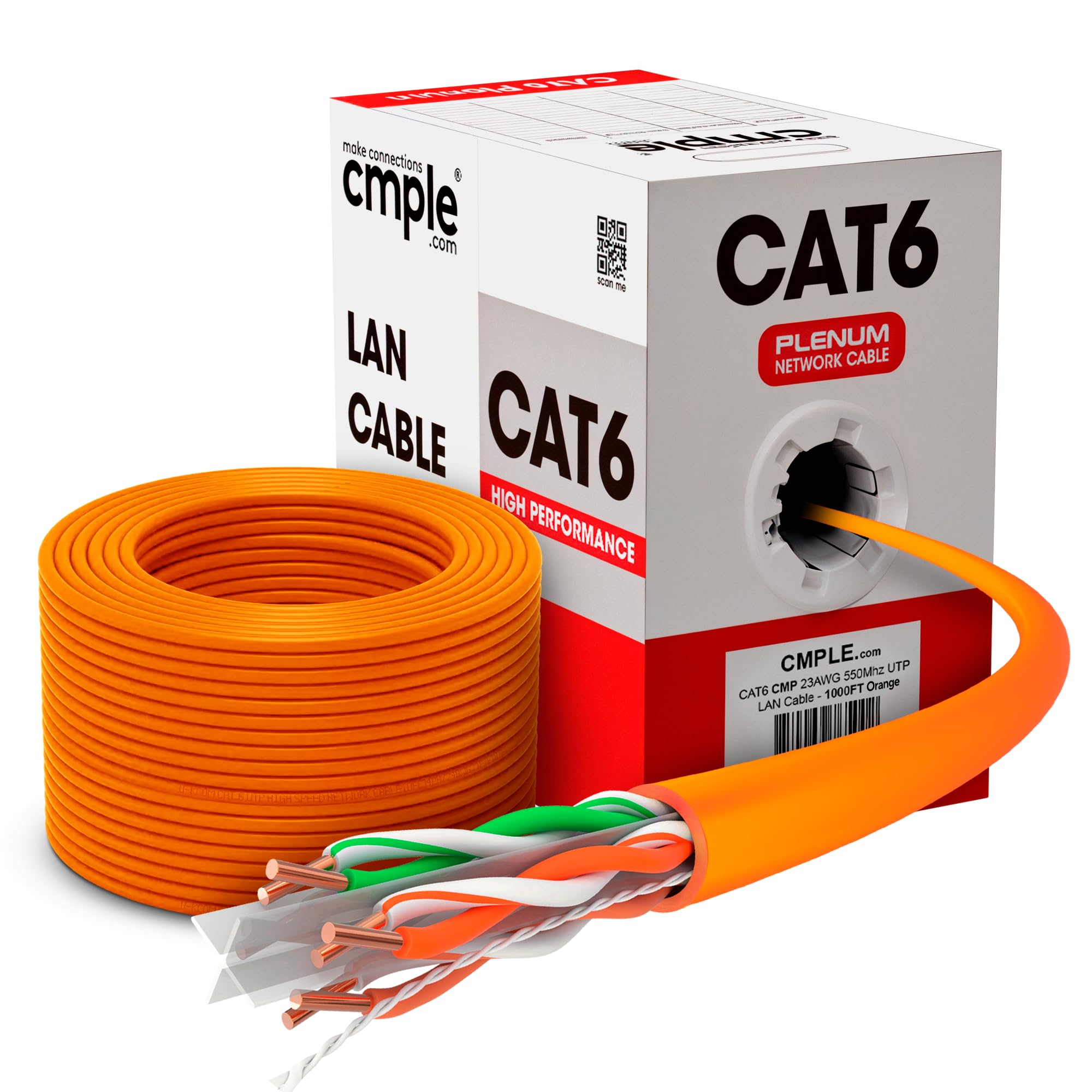 Cmple - Plenum Cat 6 Ethernet Cable 1000ft, Cat6 Cable (CMP) 550MHz Unshielded Twisted Pair (UTP) 10 Gigabit Solid Network Cable, Bulk Ethernet Cable