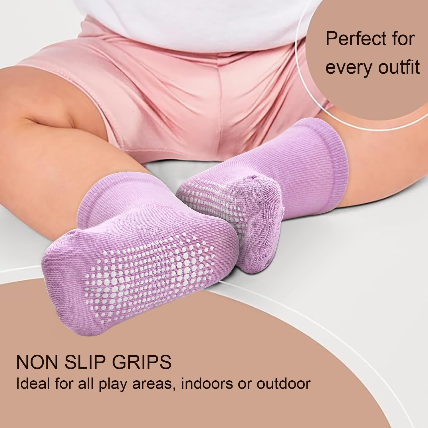 SkiBeaut Toddlers Girls Crew Socks Anti Skid Slip Gripper Kid Socks Mid Calf Socks with Grips for 1-10 Years Girl 12 Pairs - Image 5