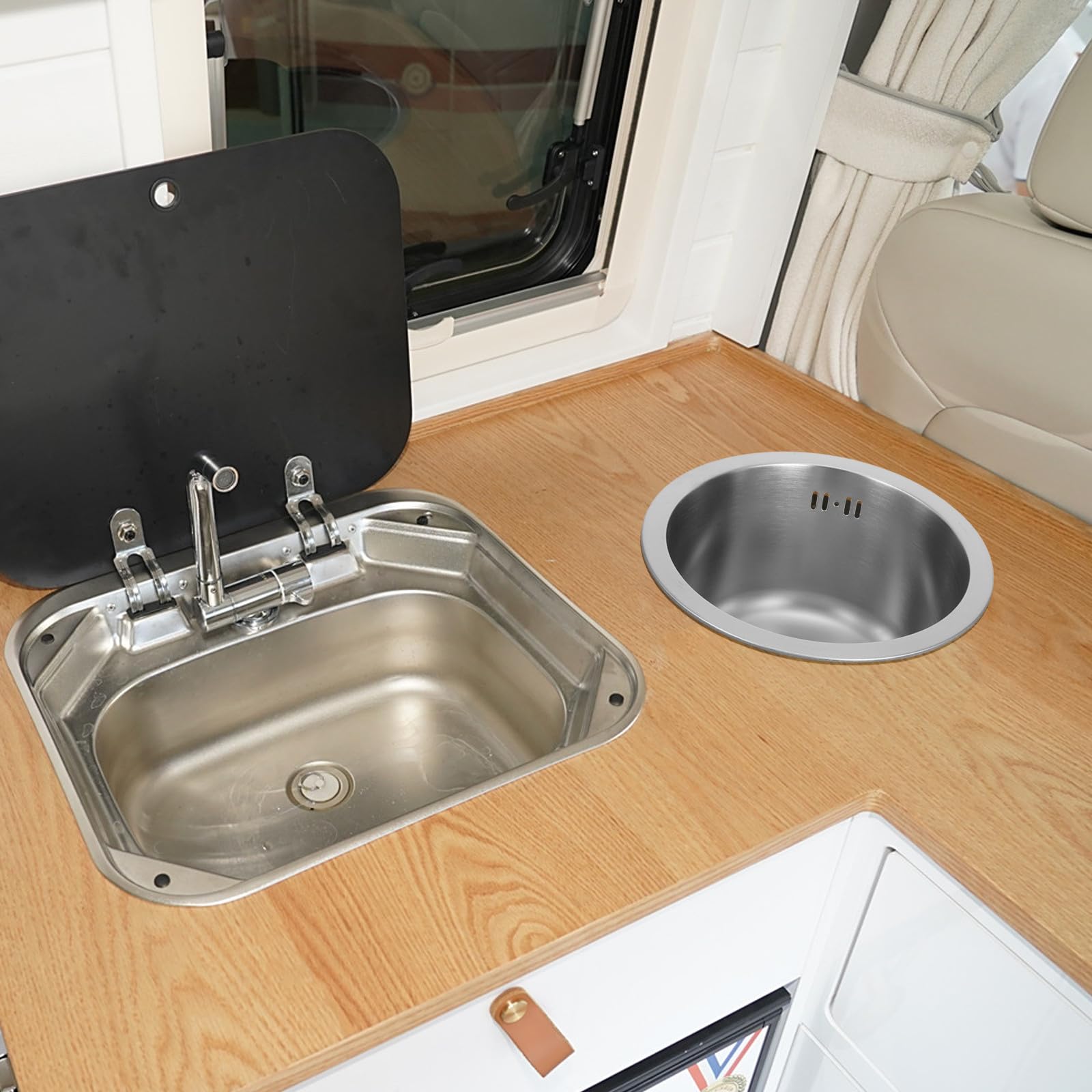 VALICLUD Wohnmobilspüle Rundes Edelstahlwaschbecken 11 Zoll Silber Einzelbecken mit Ablaufzubehör für Riegel und Gewerbliche Bereiche Vielseitige Montage