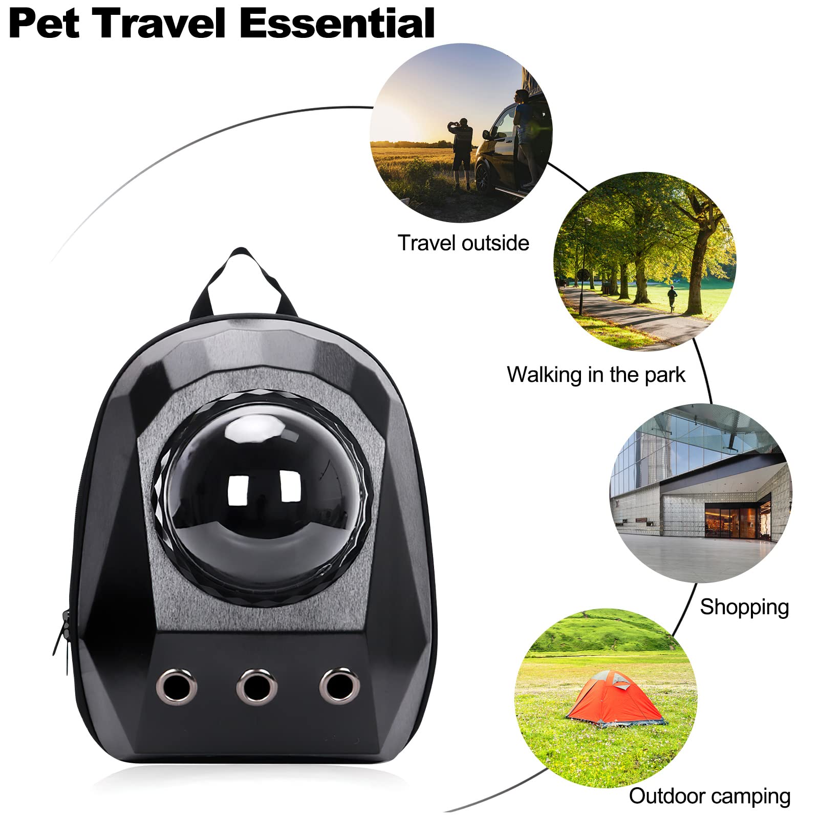 Galatée Katzen-Rucksack, Belüfteter Raumkapsel-Haustier-Rucksack, Tragbare Transportbox Für Kleine Hunde, Welpentragetasche Für Reisen, Camping, Wandern(Schwarz)