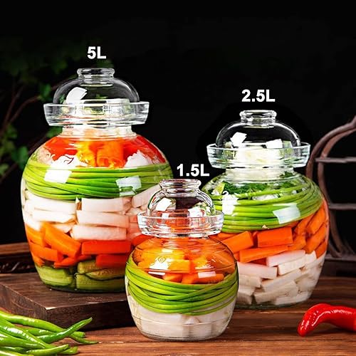 Miniatura 9 de Tarro de fermentación en tarro de pepinillos, kit de fermentación con sello de agua, tarro de vidrio con tapa Paocai Jar Crock Pot para pepinillos,