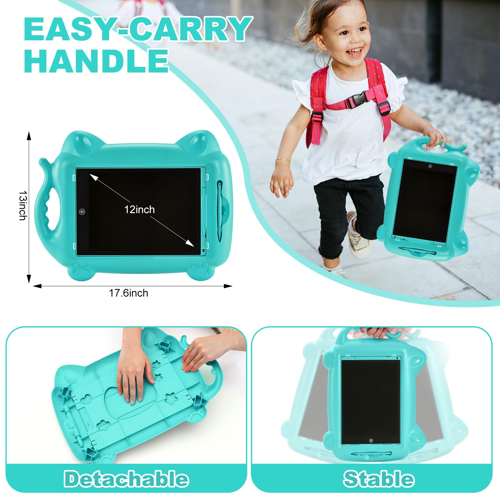 Tavoletta Grafica,PINKCAT Giochi Bambina 2 3 4 5 6 Anni LCD Lavagnetta Cancellabile Bambini 12 Pollici Regalo Bambina Lavagna Magica Appunti Digitali Block Notes Digitale Giocattoli per Bambini