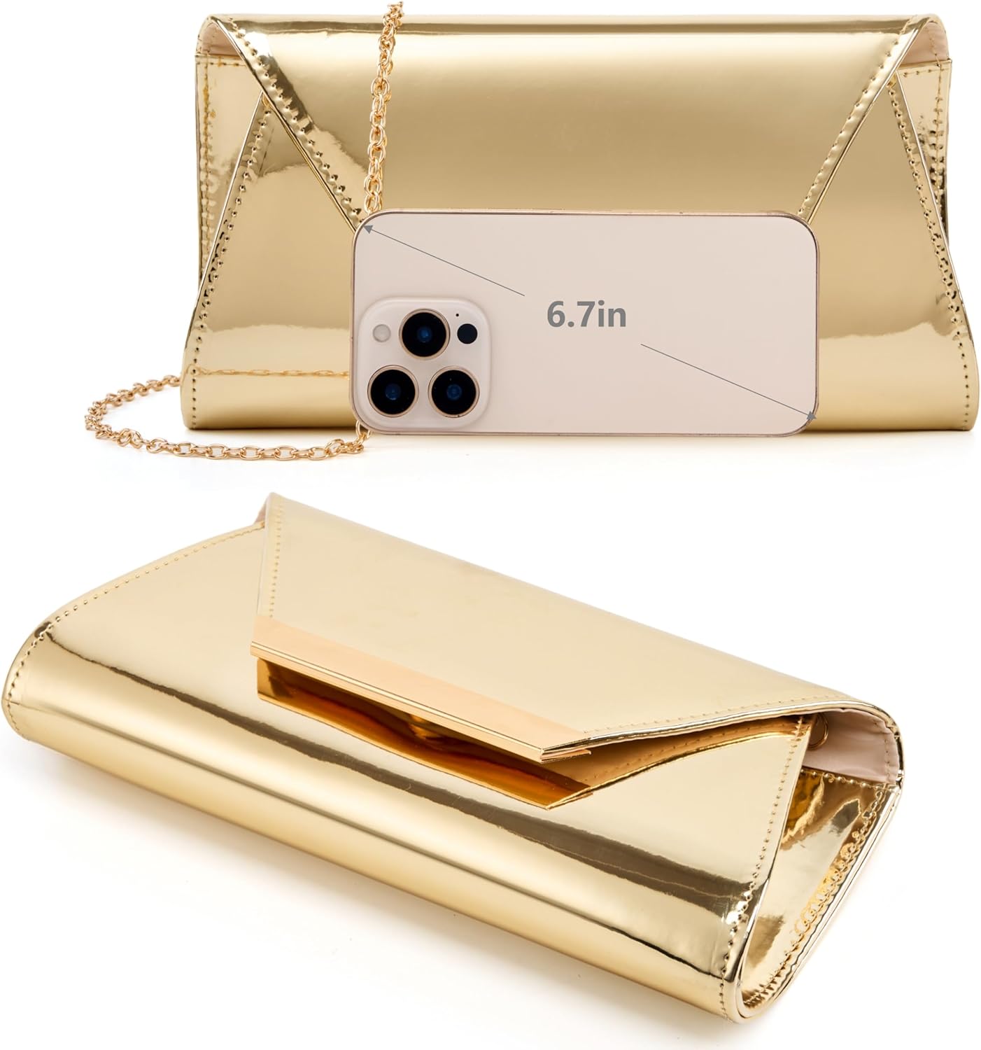Gurina Elegant Patent Leather Clutch Purse for Women, Formal Evening Clutch Bag with Chain for Wedding Party Prom