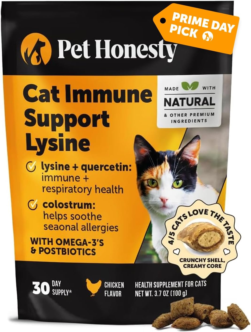 Cat Immune Support Lysine – Allergy Relief & Immune Health Supplement for Cats with L-Lysine, Colostrum, Quercetin & Omega-3 – Soothes Sneezing, Runny Nose & Itchy Skin Chicken, (30-Day Supply)