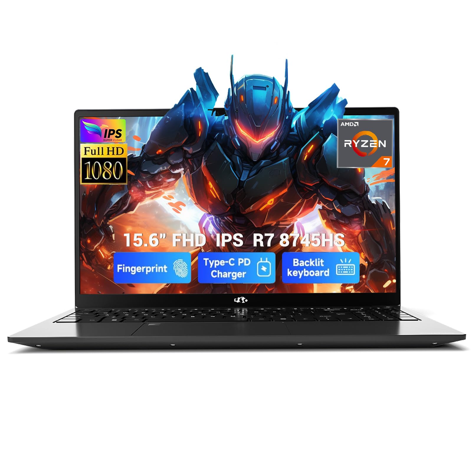 NIMO 15.6" IPS FHD-Gaming-Laptop, AMD Ryzen 7 8745HS 16GB DDR5 RAM 512GB SSD (Beat R9 6900HX, up to 4.9GHz) Radeon 780M GPU 100W Type-C Computer with Fingerprint USB-C 4.0 Backlit Keyboard