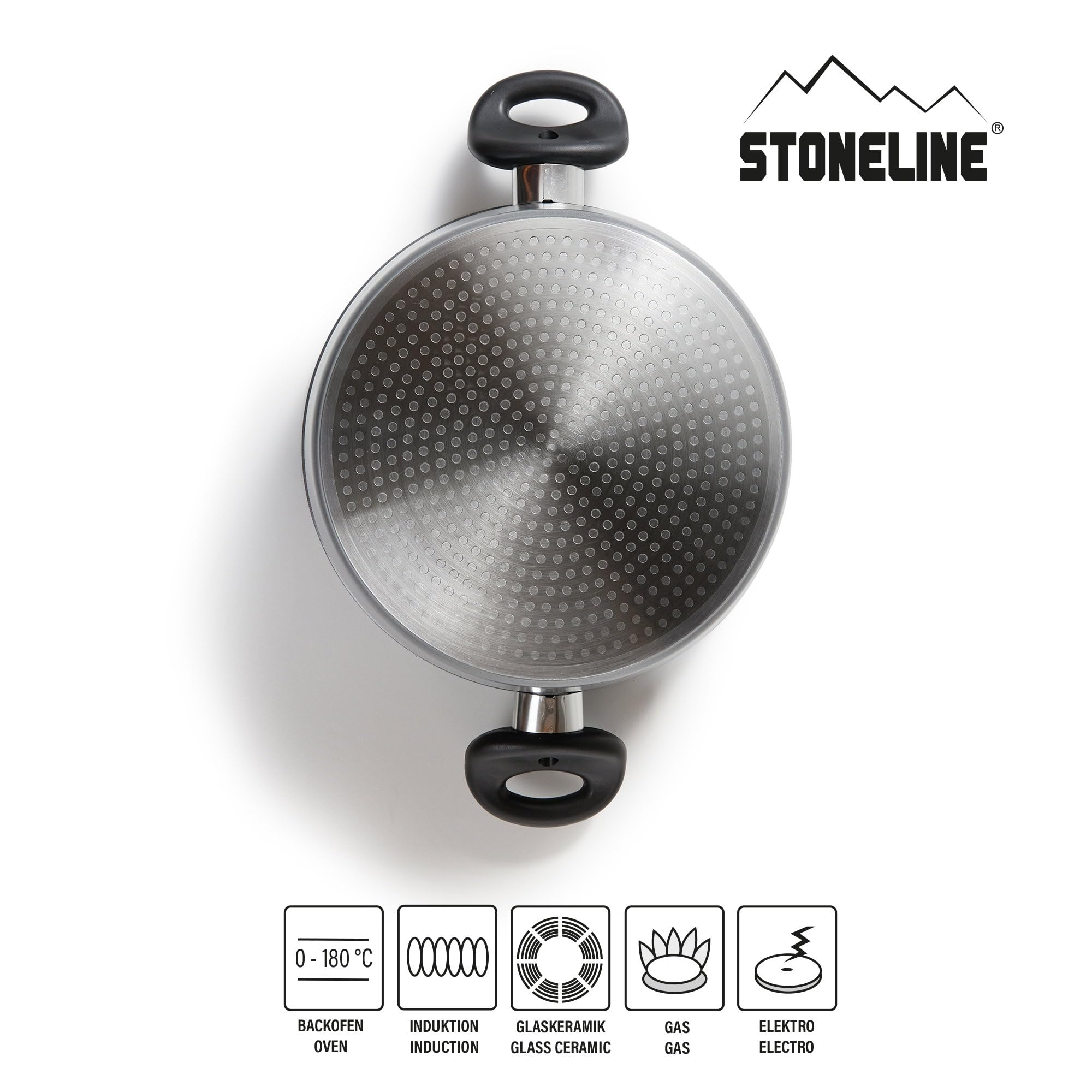 STONELINE Aluguss Kochtopf 24 cm, Topf mit Deckel 4,5 L, Antihaft beschichtet mit echten Steinpartikeln, Kochtopf Induktion 24 cm, für alle Herdarten, Backofen, Kochen ohne Fett oder Öl, Grau