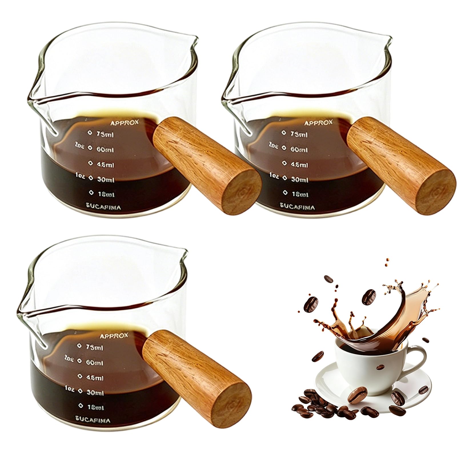 KFSCIP 3 PCS Espresso Cups, Espresso Shot Glass and Double Espresso Cup Set, Glass Espresso Cups for Coffee, 100 ml Capacity Cups
