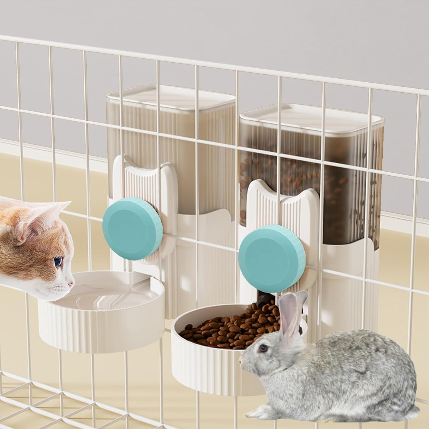kathson Hängender automatischer Katzenfütterer und Wasserspender Hängender Kaninchenfutter- und Wasserspender für Käfig