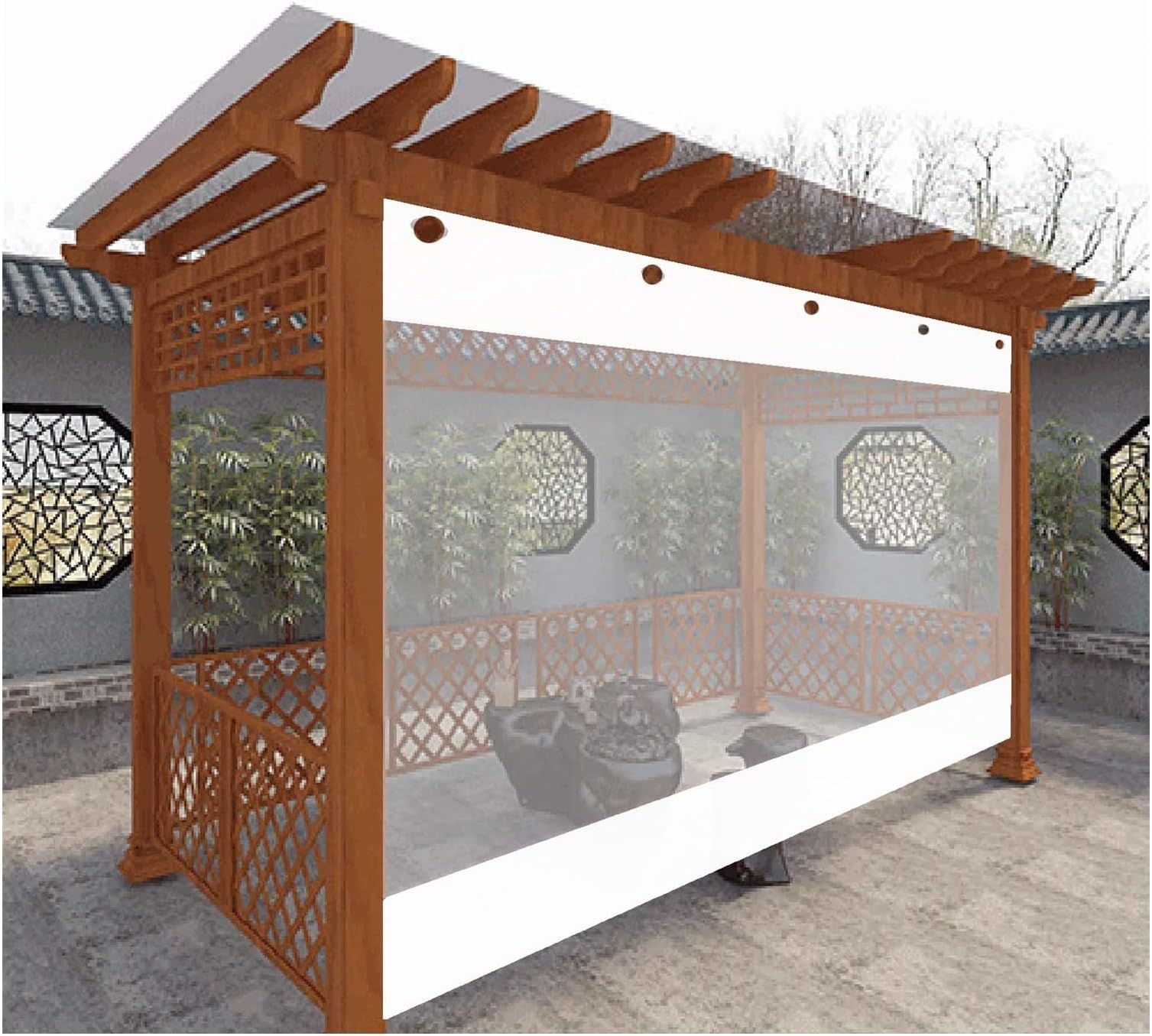AWSAD Tarpaulin Waterproof Plastic Pergola Side Curtain Outdoor Courtyard Plant Gazebo Waterproof Side Durable Reinforced White (Color : White, Size : 1.2x1.8m/3.9x5.9ft)