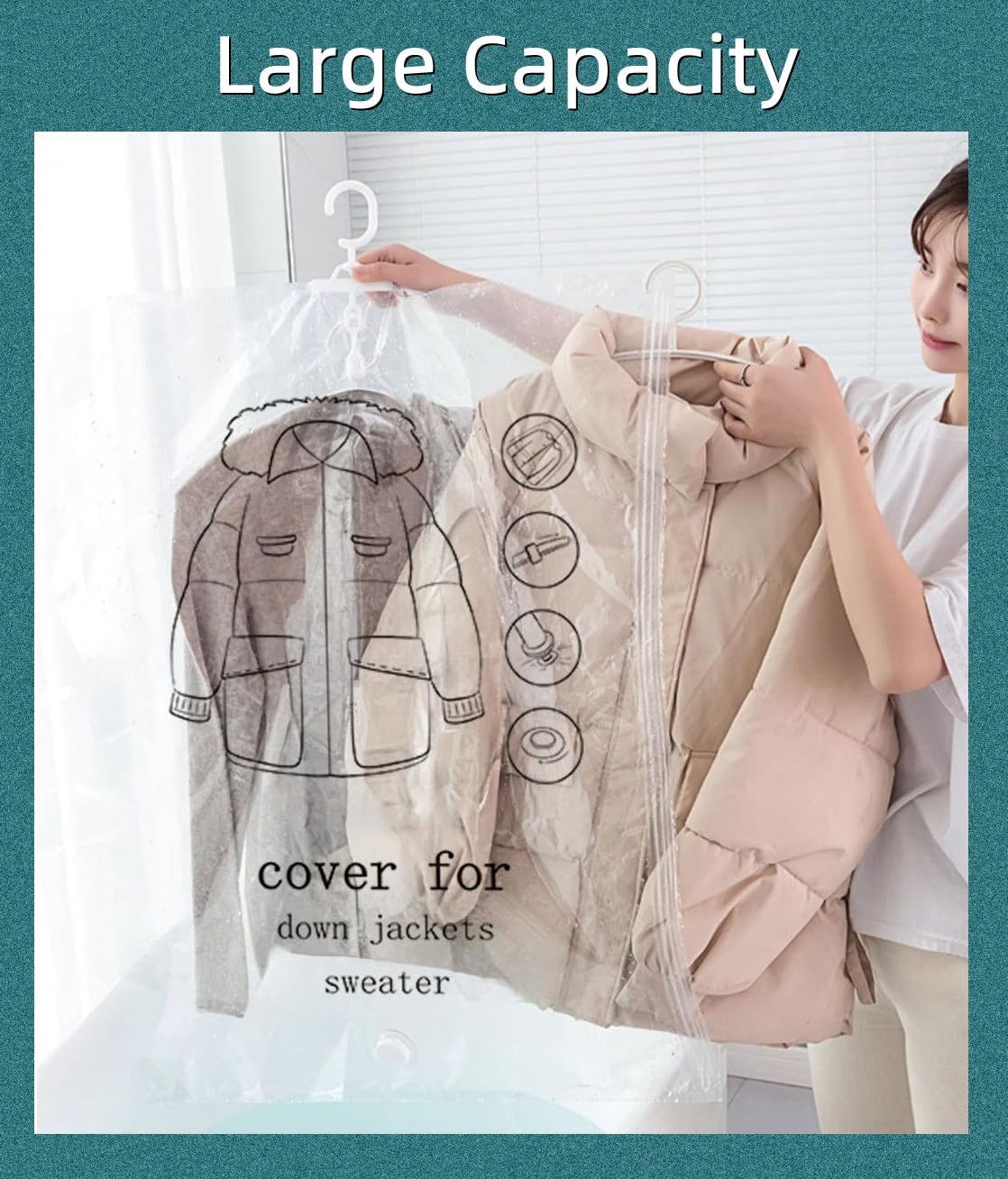 Hanging Vacuum Space Saver Bags 6 Pack, Closet Organizer Storage Bags, Vacuum Seal Clear Bags for Clothes, Suits, Dress or Jackets