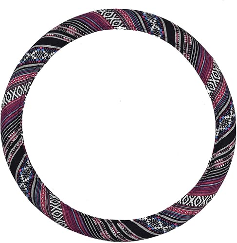 Miniatura 8 de CAR PASS Funda para Volante Estilo Bohemio, Funda Universal para Volante de Tela de Lino Étnica, Diseño Antideslizante, Se Adapta a Volantes de