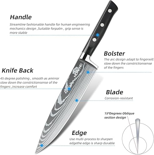 Miniatura 3 de MDHAND Juego de cuchillos de chef profesional con bolsa de rollo, juego de 9 cuchillos de cocina japoneses con afilador, cuchillos de cocina de