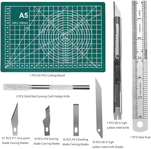 Miniatura 2 de Juego de cuchillos de 108 piezas de cortador de precisión para tallar manualidades, incluye cuchillo y cuchillas, regla de acero inoxidable, tabla