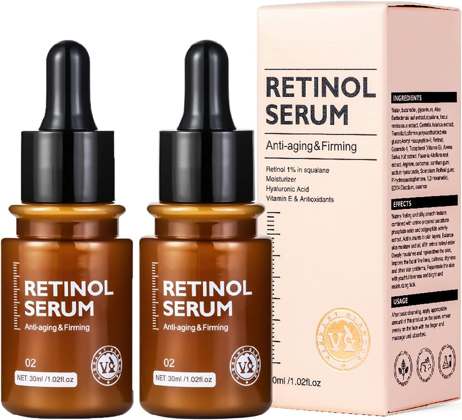 Retinol Anti Aging Face Cream & Essence, 2Pcs Vibrant Glamour Retinol