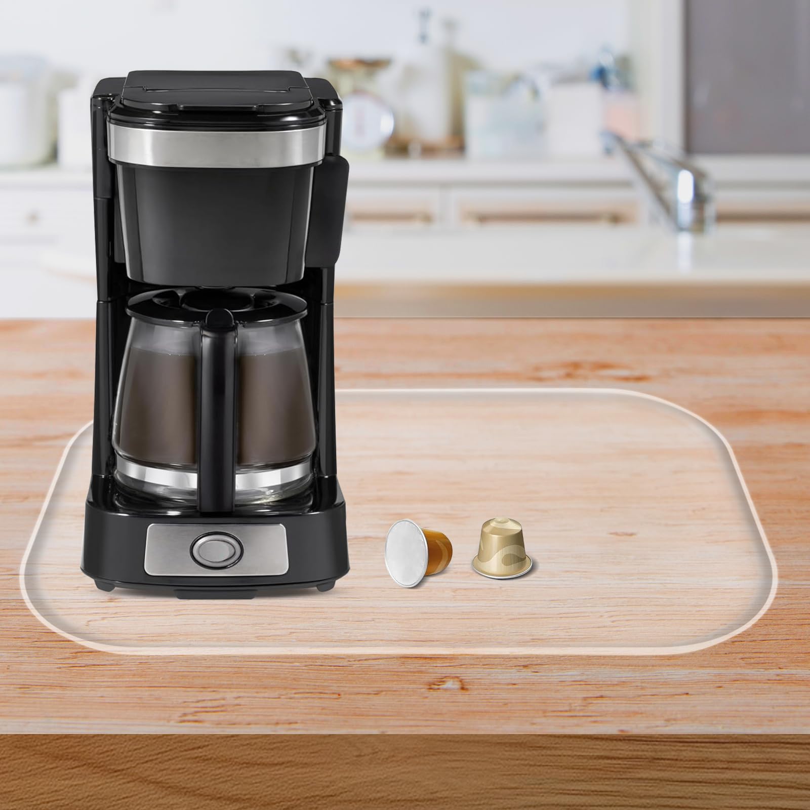 Silicone Coffee Maker Mat with Lip, 17.4'' x 10.6'' Heavy Duty Coffee Maker Mat for Countertops, Coffee Tray Fit Under Coffee Machine Appliance Automatic Machines Espresso Accessory, Translucent — image 1