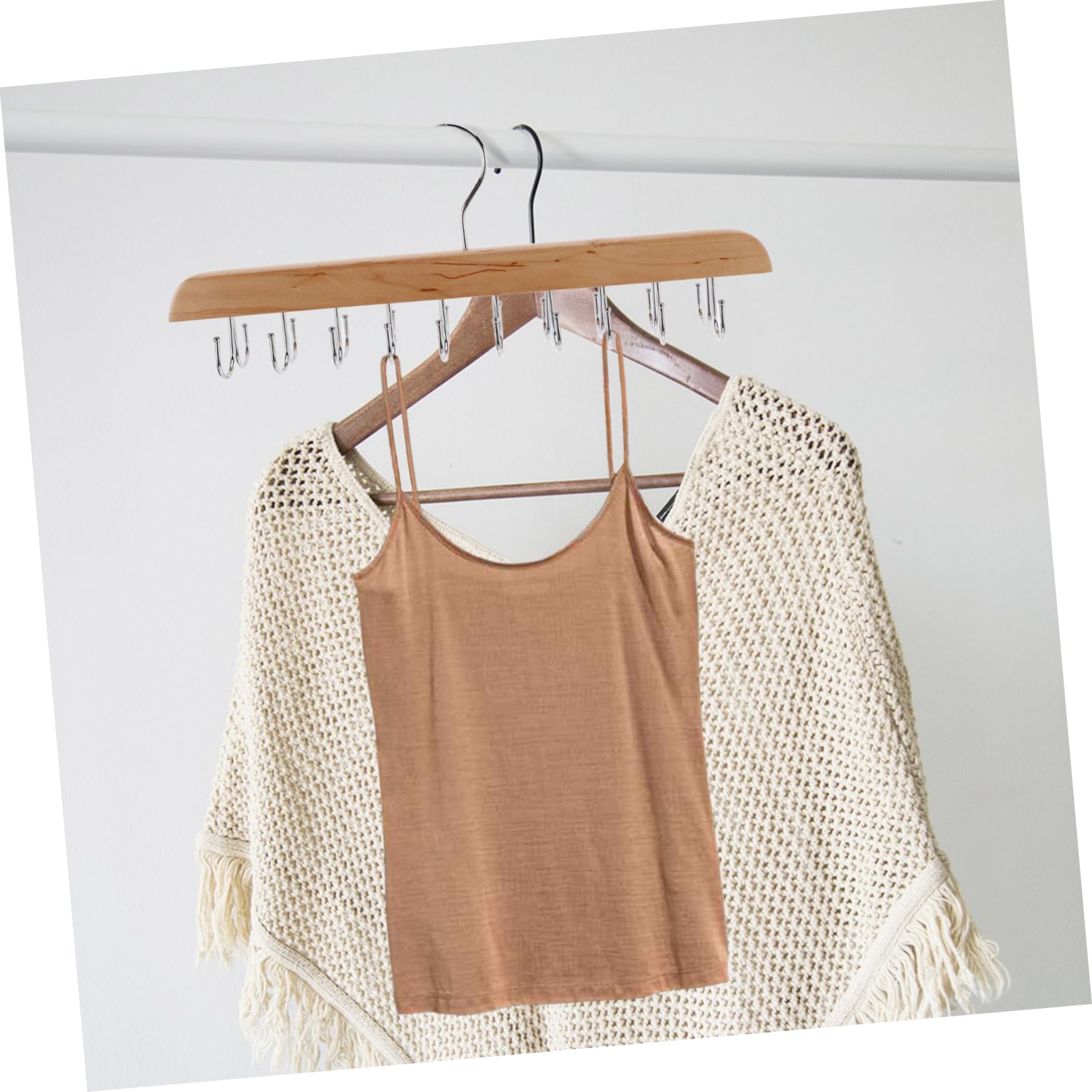 HOOTNEE Foldable Closet Organizer Hanger 20 Hooks Space Saving Bra Scarf Hanger Nonslip Wooden