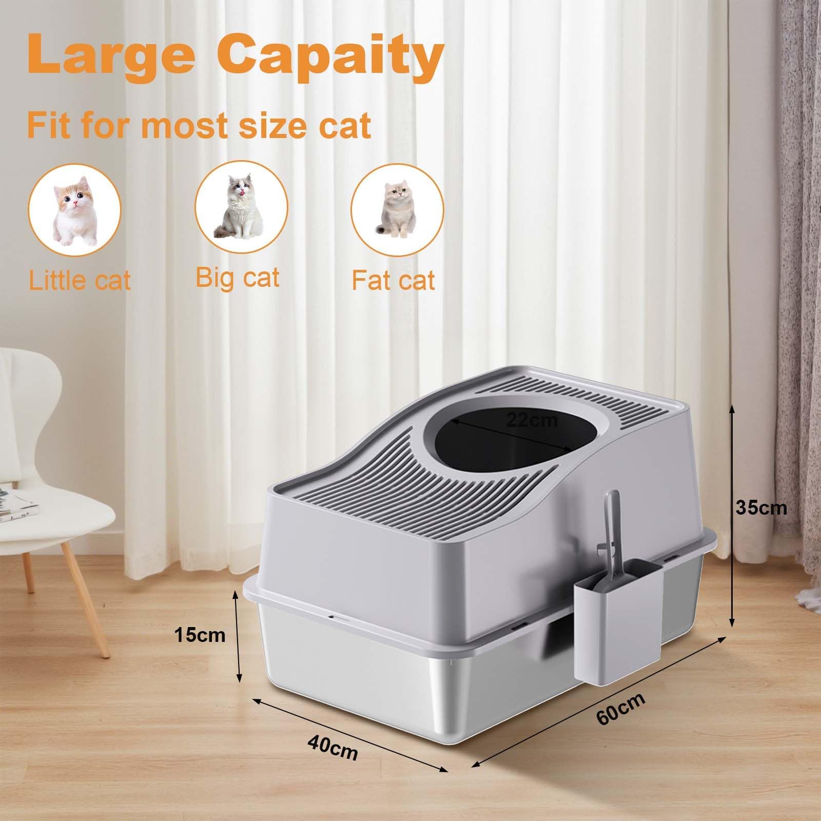 Garvee Arenero para Gatos de Acero Inoxidable Cerrado, Inodoro para Gatos antiolores Grande con Tapa y Plataforma filtradora de Arena, con Borde Alto de 15 cm y Pala, fácil de Limpiar, 60 x 40 x 34,5