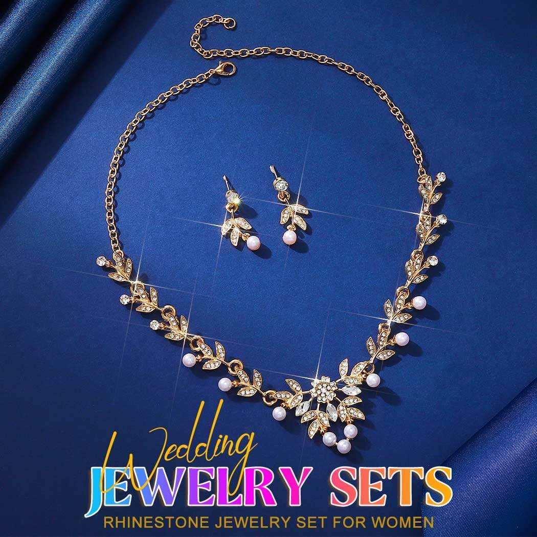 Aukmla Rhinestone Wedding Jewelry Sets for Brides and Women Pearl Necklace and Earring Set Prom Jewelry - Image 2