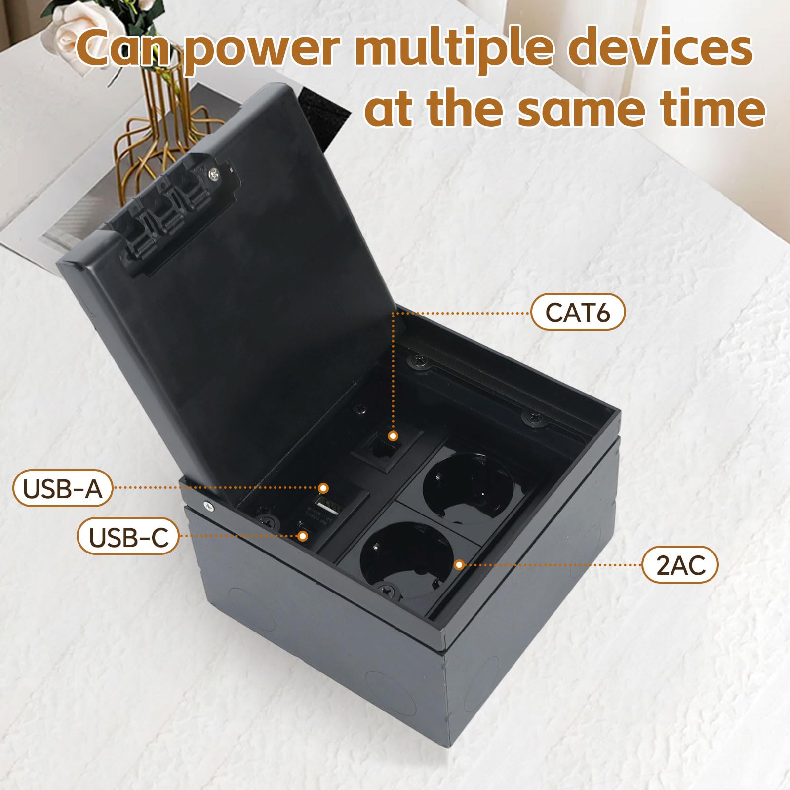 Enchufe empotrado invisible en el suelo, enchufe de acero inoxidable, enchufe de suelo multiusos, 2AC + 1USB-A+1USB-C+1CAT6, enchufes empotrables con tapa para oficina, hogar, aula, resistente al agua