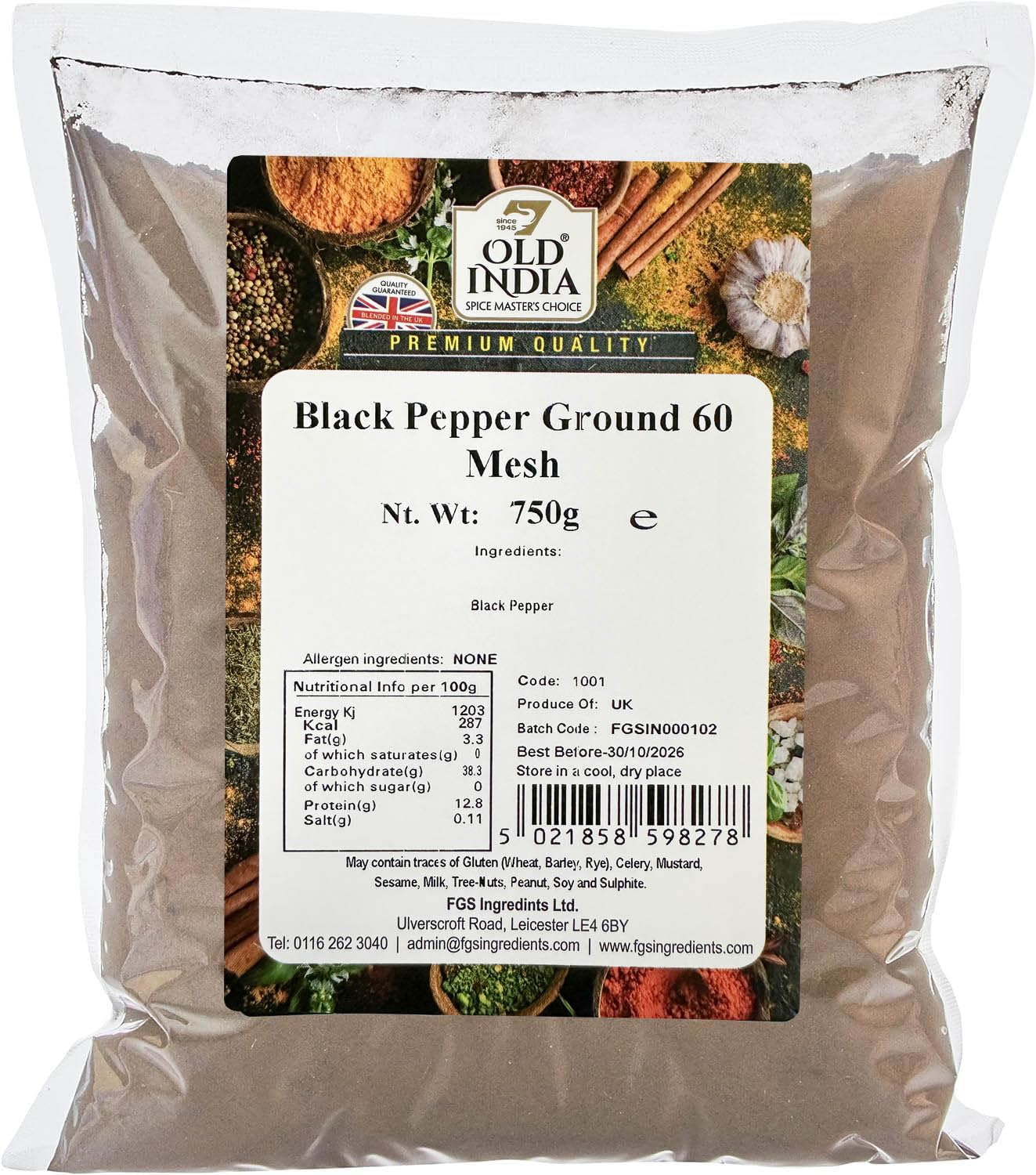 Old India Black Pepper Ground 60 Mesh 750g