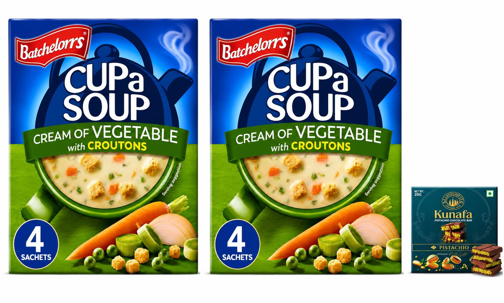 Batchelorrs Cup A Soup Cream Of Vegetable with Croutons 4 Sachets (Pack Of 2) 122g Each With Free Flavourito Kunafa Pistachio Chocolate Bar, 20g By Decadent Foods (Imported UK)-picture-16