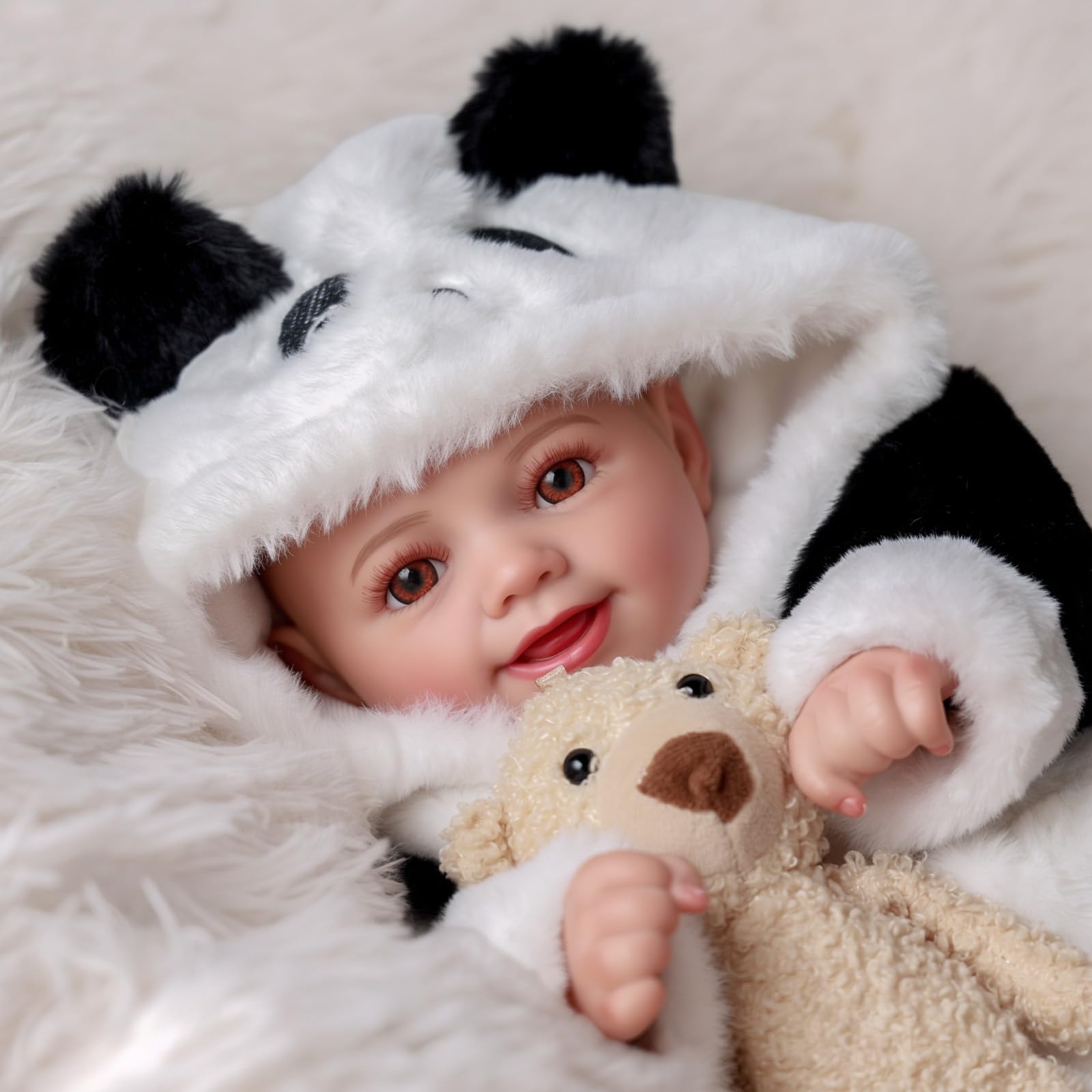 BABESIDE Reborn Babies Doll 17 pollici Sunny Realistico Neonato con Morbido Corpo in Tessuto Ragazze della Vita Reale Occhi Aperti,Panda