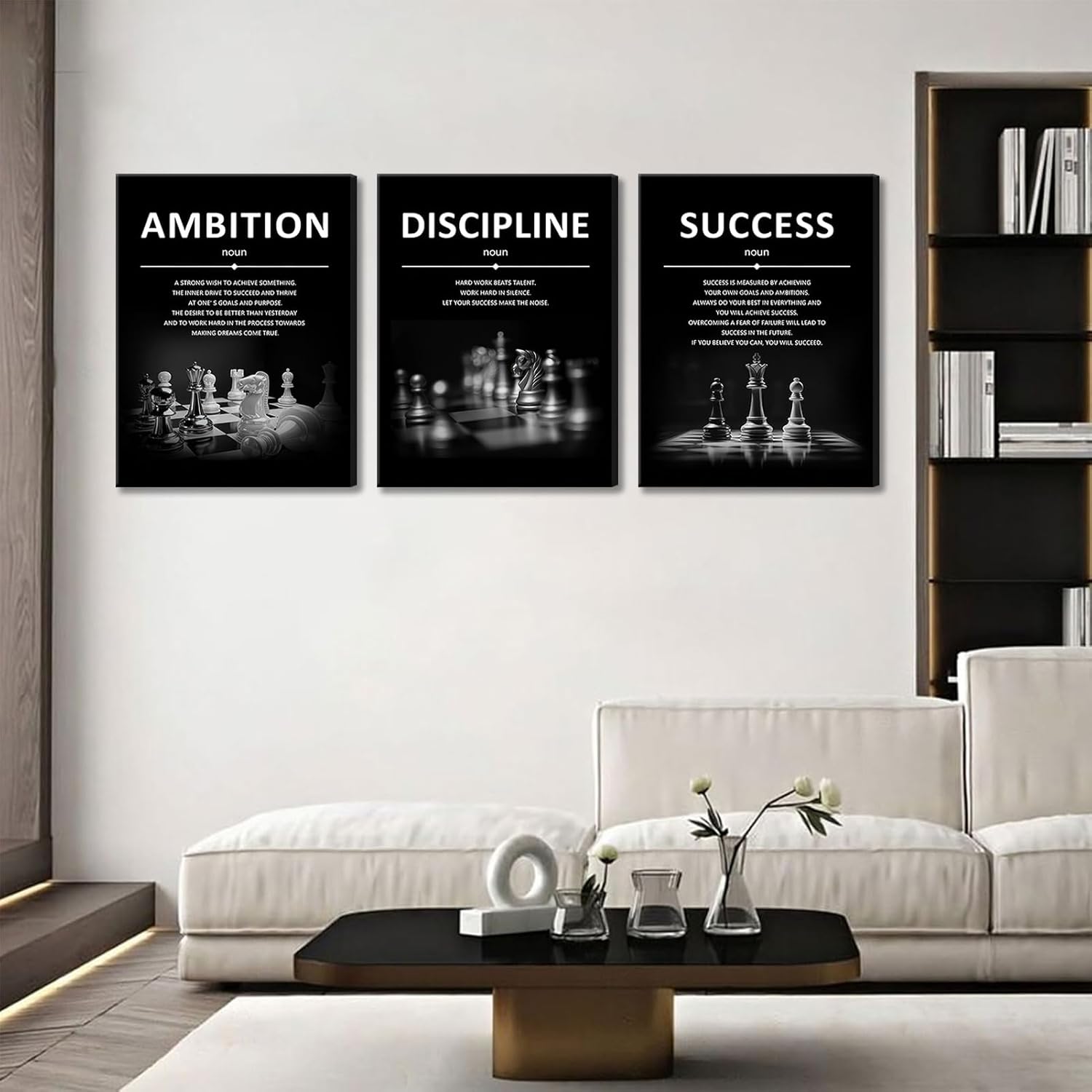 ONEOLTN Motivational Wall Decor Inspirational Office Canvas Wall Art Quotes Prints Artwork Success Ambition Discipline Encouraging Pictures for Study Room Gym Sayings Home Decoration 16” x24” x3PCS
