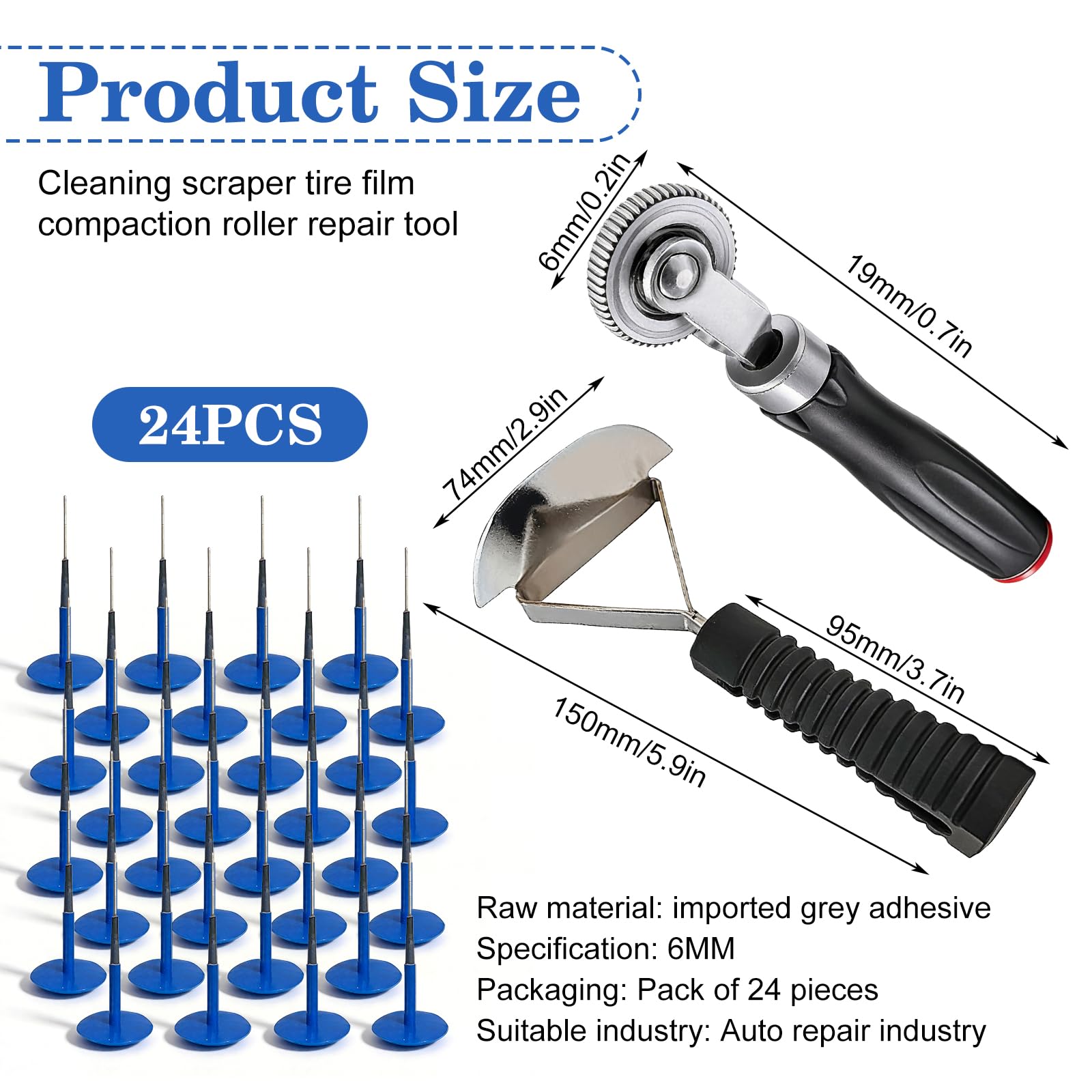 26 Stück Reifenpflege Reparaturset, 6MM Reifenstopfen Patch Gum, Reparatur Pilz Stecker, Mehrzweck-Reifenpilzstopfen-Set mit Reifen Rollenrad und Liner Scraper Sortiment für Auto LKW Fahrrad Motorrad