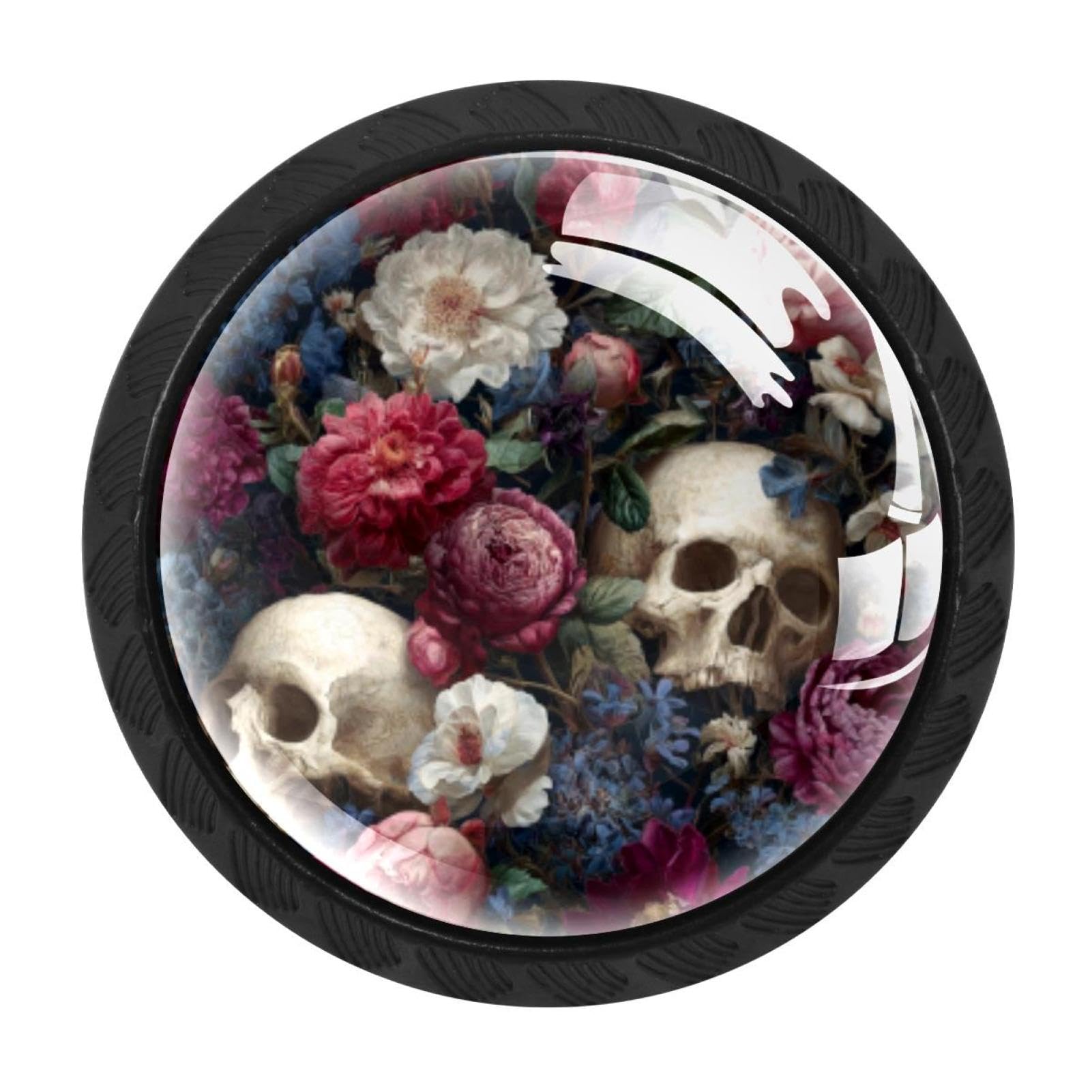 CHENZZZZ 4 Pieces Black Cabinet Pull Handle with Screws,Flowers and Skulls (3) Kitchen Knobs, Hardware for Cupboard Drawer Dresser