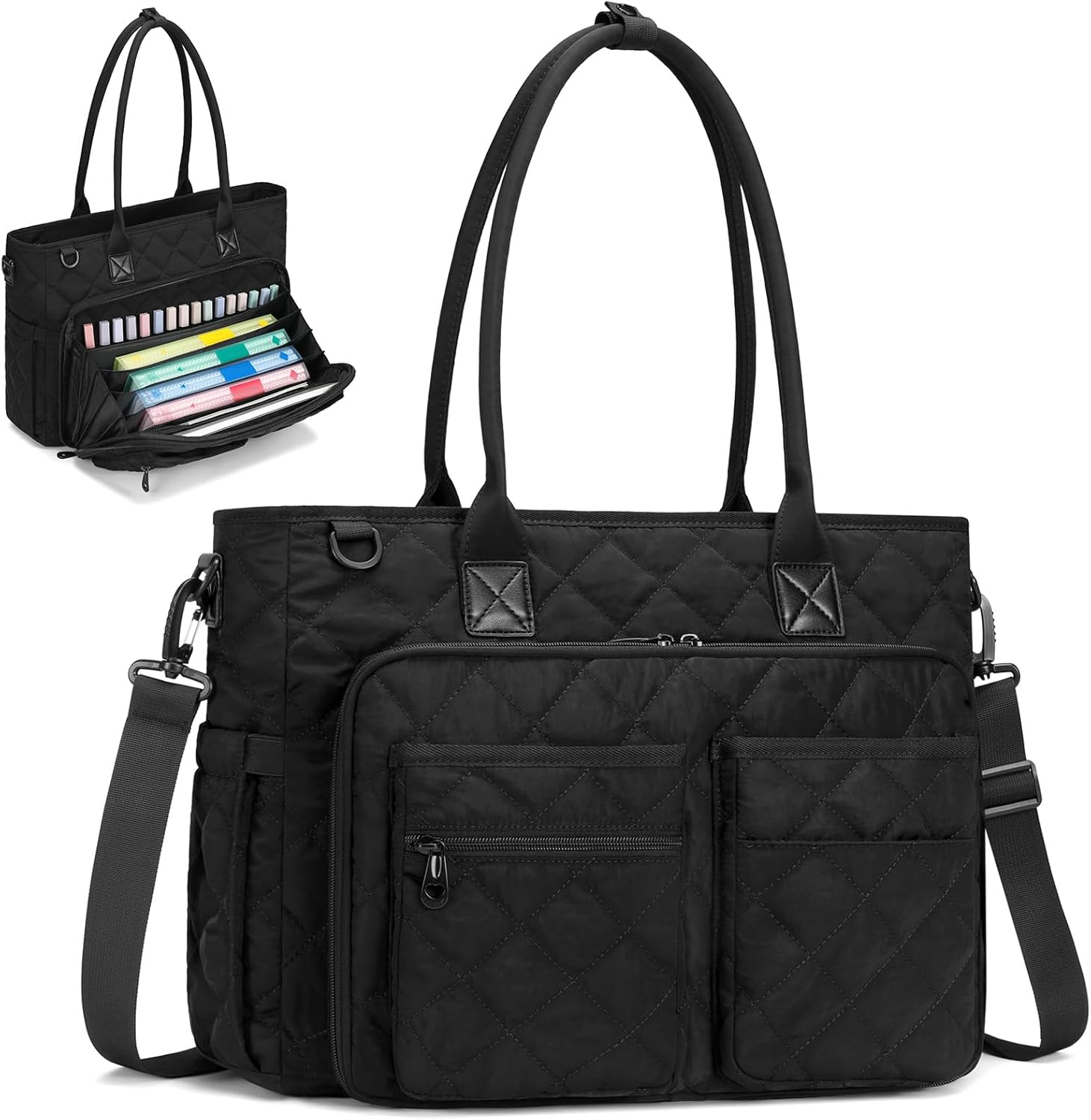 Teacher Tote Bag for Women, Large Teacher Work Bag with Accordion File Organizer Pocket, 15.6 inch Laptop Briefcase