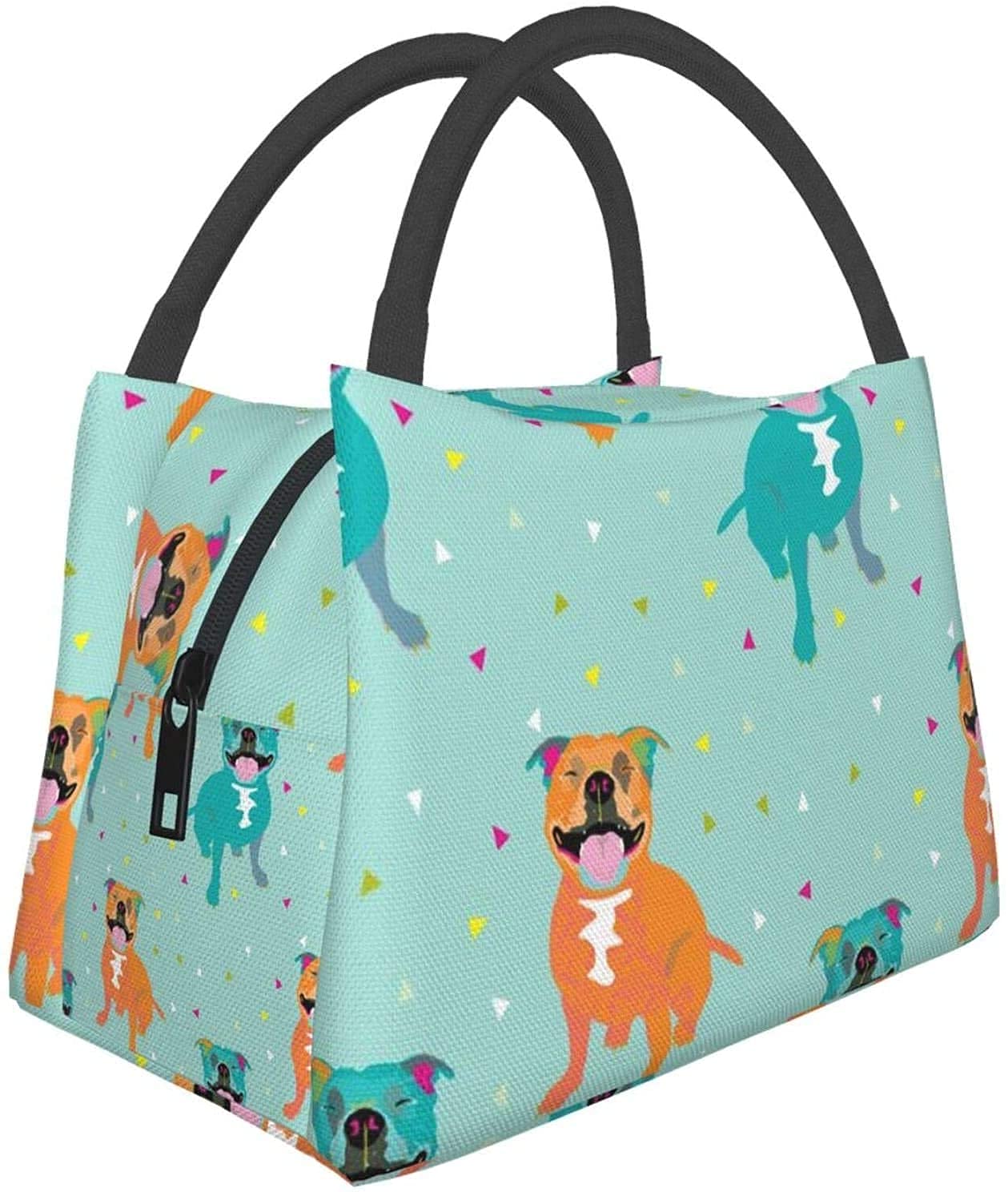 Lunch Bags Happy Staffy Print Insulation Portable Tote Bag Lunch Box Lunch Container Wth Zipper