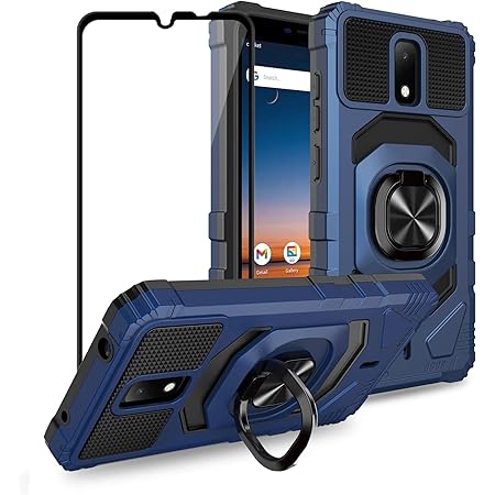 Ailiber Case for AT&T Motivate 2, AT&T Motivate 3 Phone Case, Cricket Splendor Case with Screen Protector, Ring Kickstand for Magnetic Car Mount, Heavy Duty Shockproof Protective Cover for Icon 3-Blue