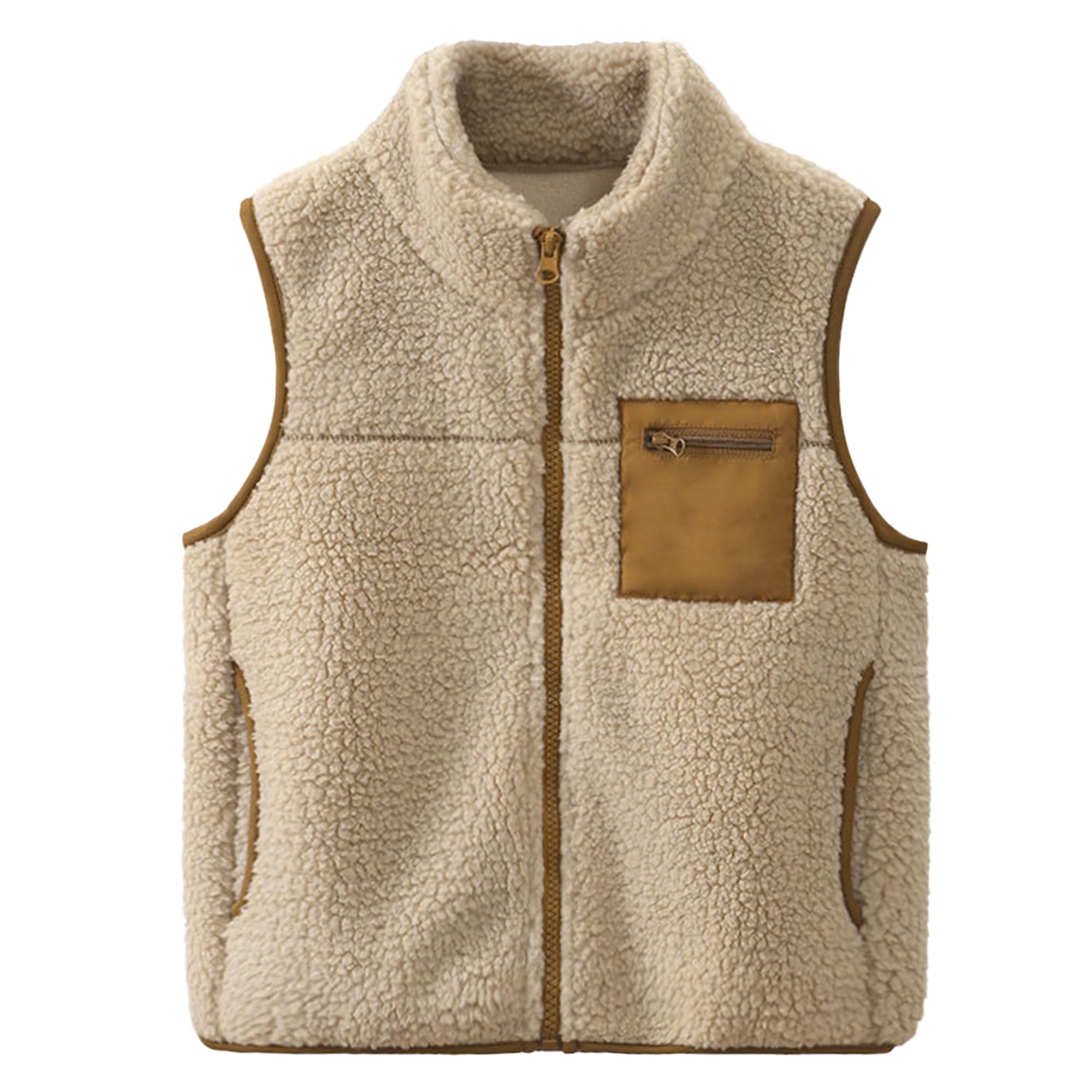 Tout-petits Enfants Polaire Gilet Galet Épaissir Enfants Col montant Fermeture Éclair Sans Manches Veste Parent-Enfant Automne Hiver Tops Vêtements d’extérieur avec Poches